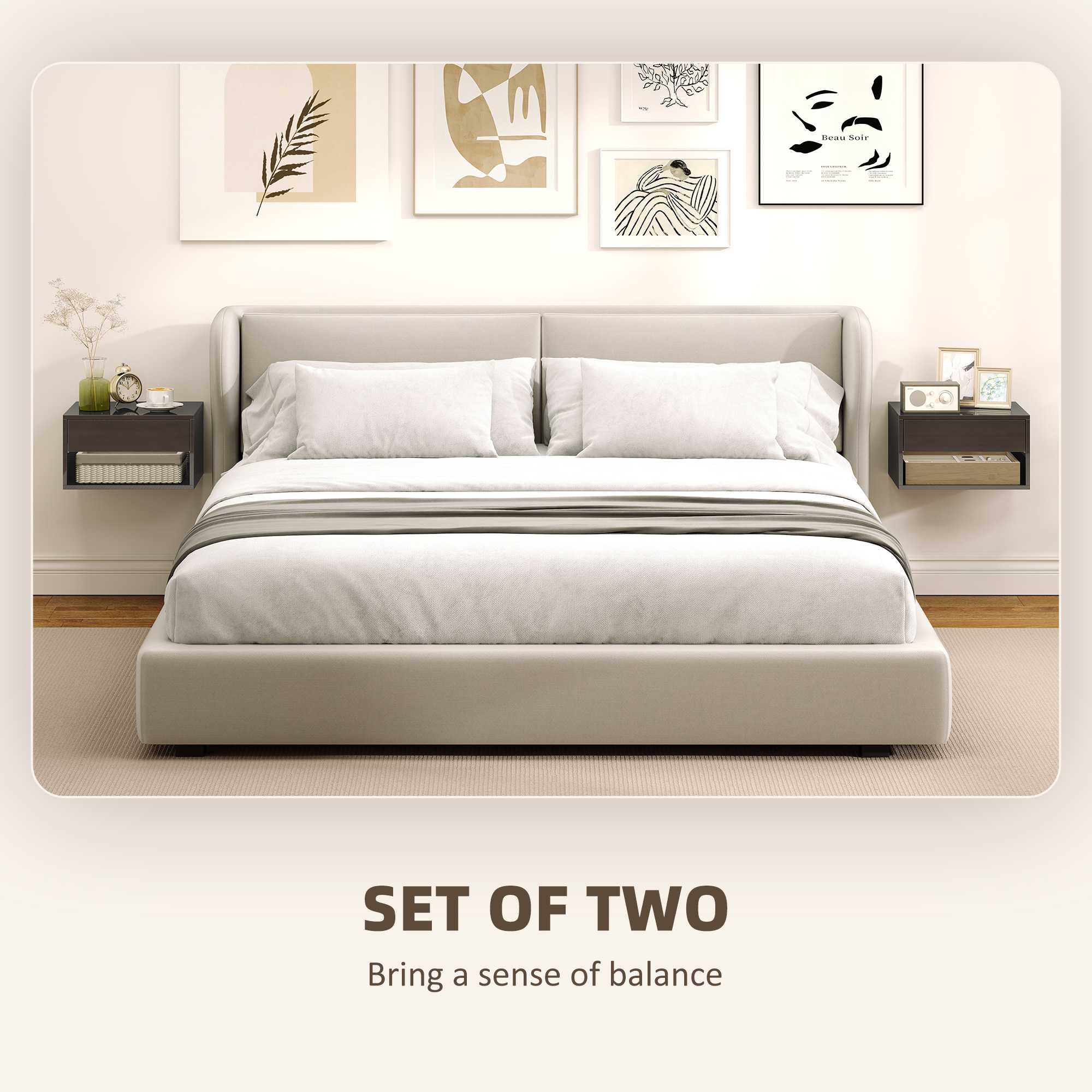 Floating Bedside Tables Set of 2, Wall-Mounted Nightstand, High Gloss Black - Image 2