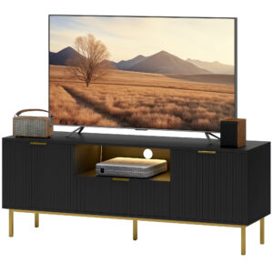 Modern TV Console for TVs up to 60 Inch, Entertainment Center with Smart RGB LED Lights and Soft Close Doors, Black
