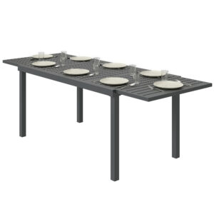 Expandable Outdoor Dining Table for 6-8 People, 59"-89" Aluminum Patio Dining Table with Slatted Top, Dark Grey