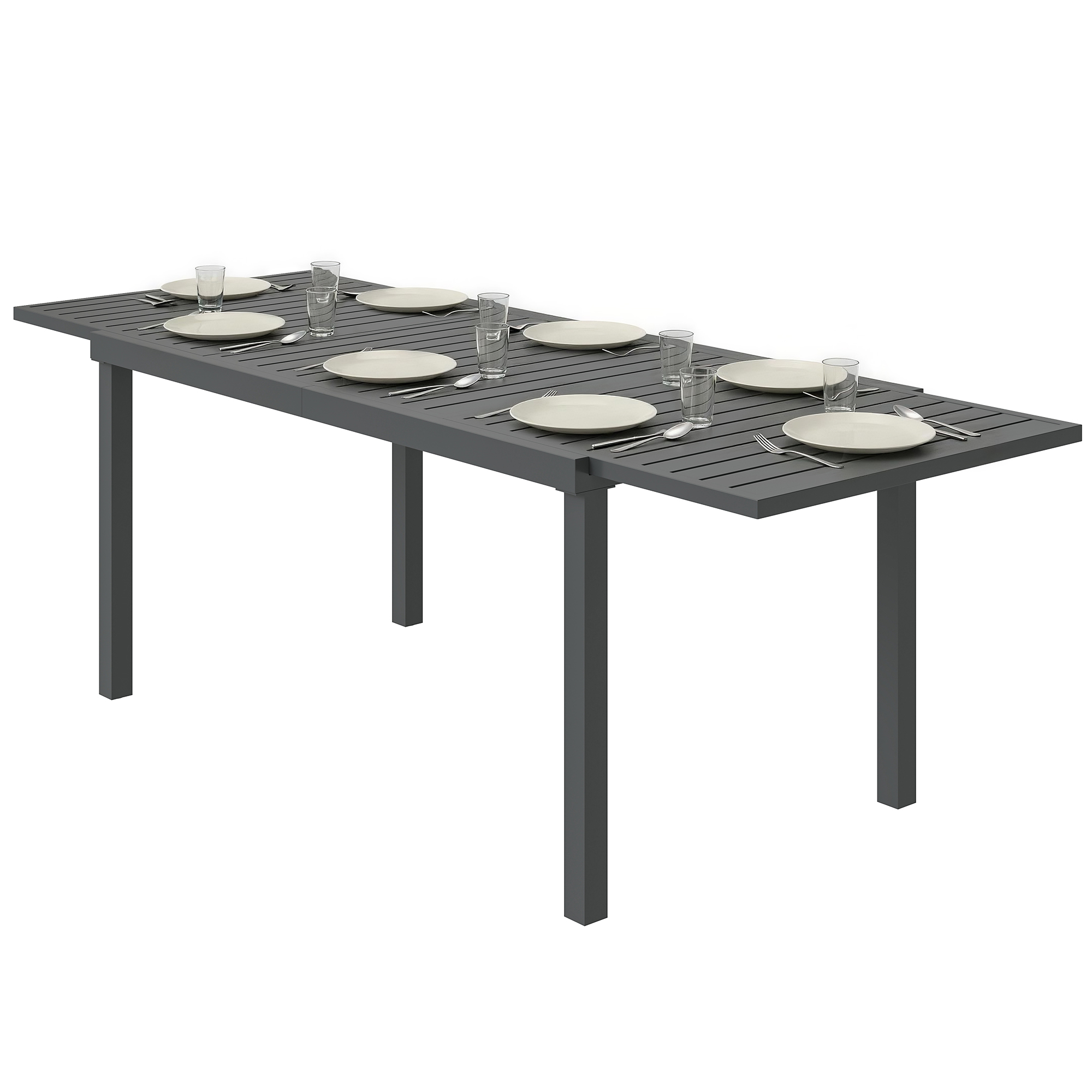 Expandable Outdoor Dining Table for 6-8 People, 59"-89" Aluminum Patio Dining Table with Slatted Top, Dark Grey