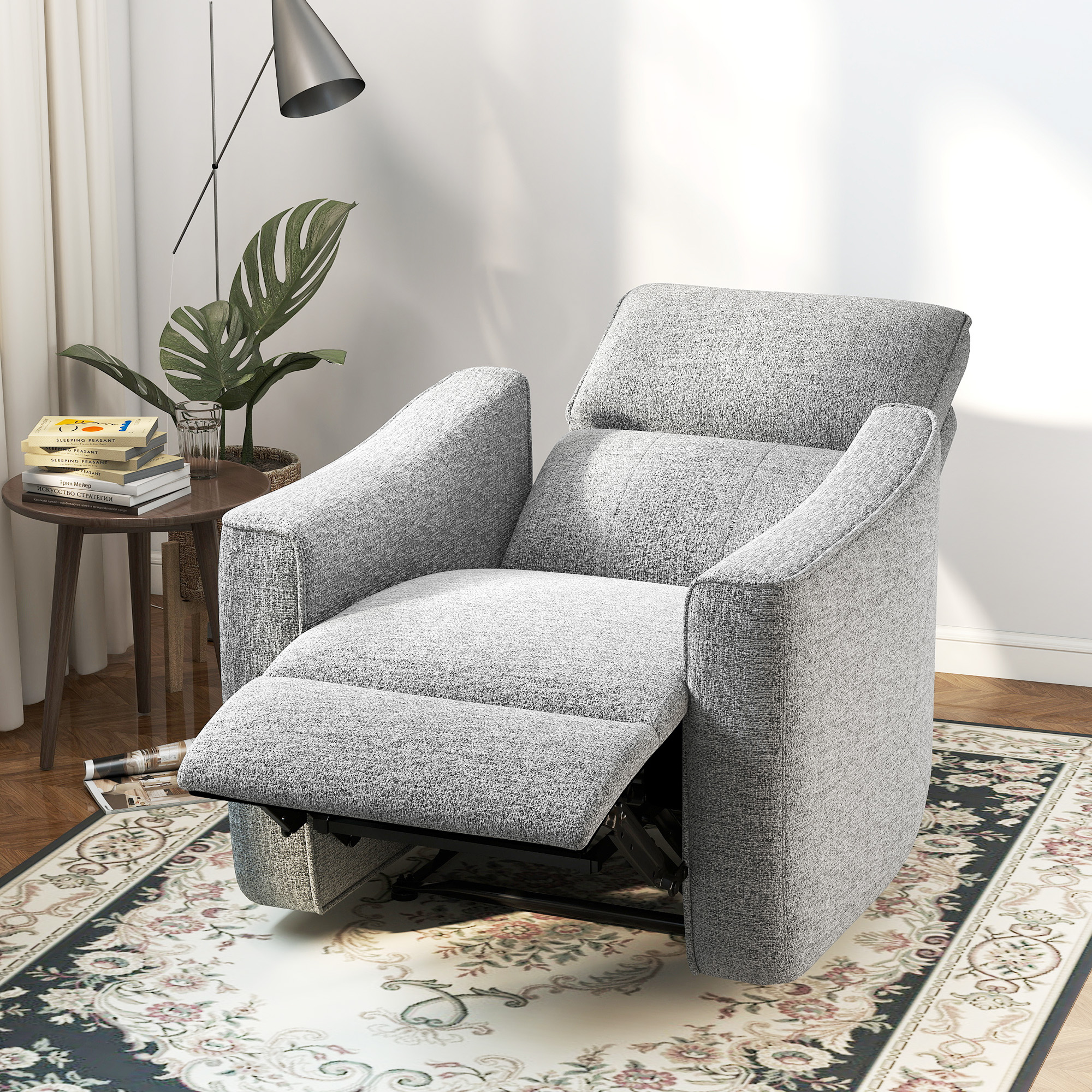 Power Recliner Chair, Chenille Upholstered Recliner Chair with USB Ports, Footrest, Grey - Image 6