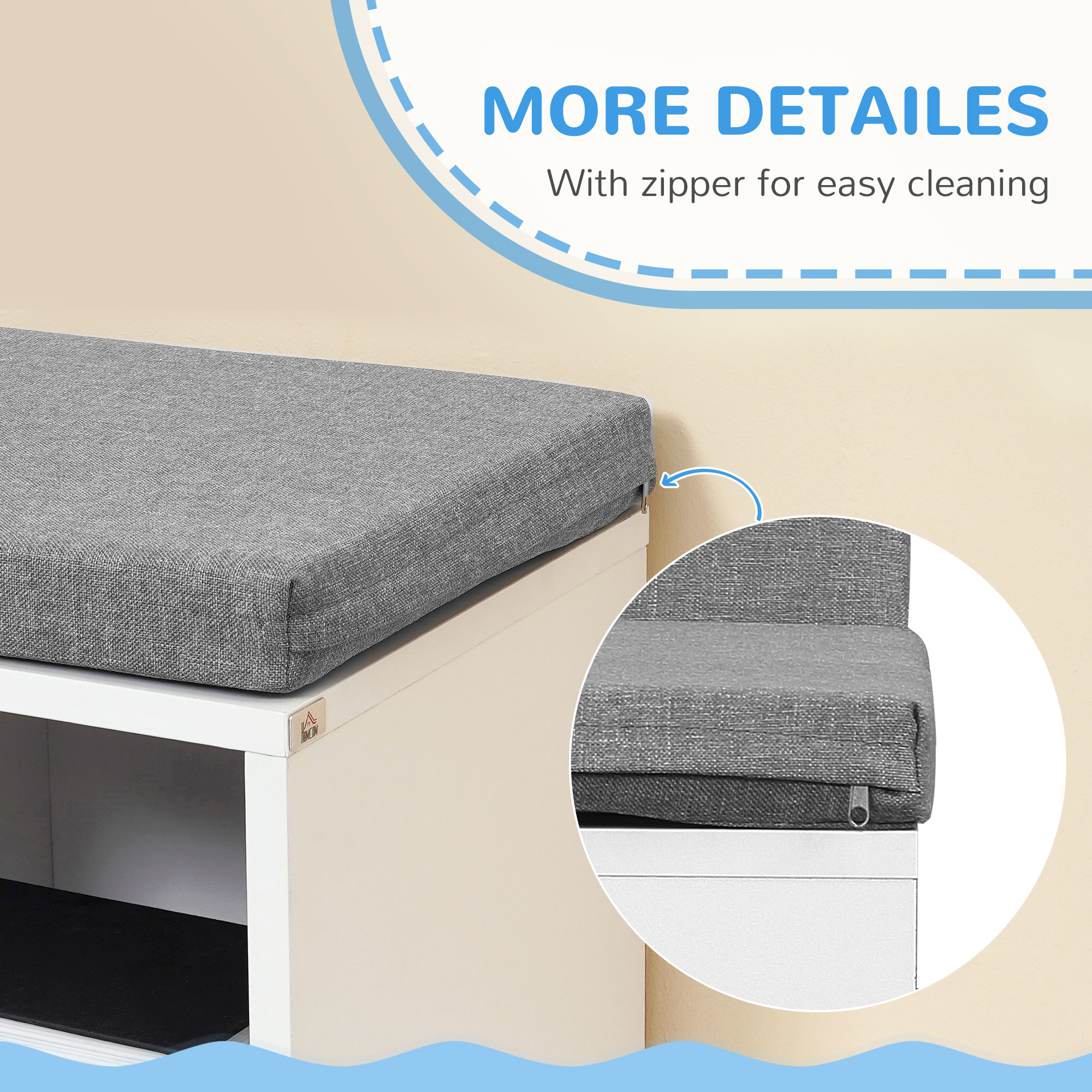 Multi-Purpose Bookshelf with 5 Cubes, 5-Cubby Bookcase with Cushioned Reading Nook and Storage Shelves, Grey - Image 5