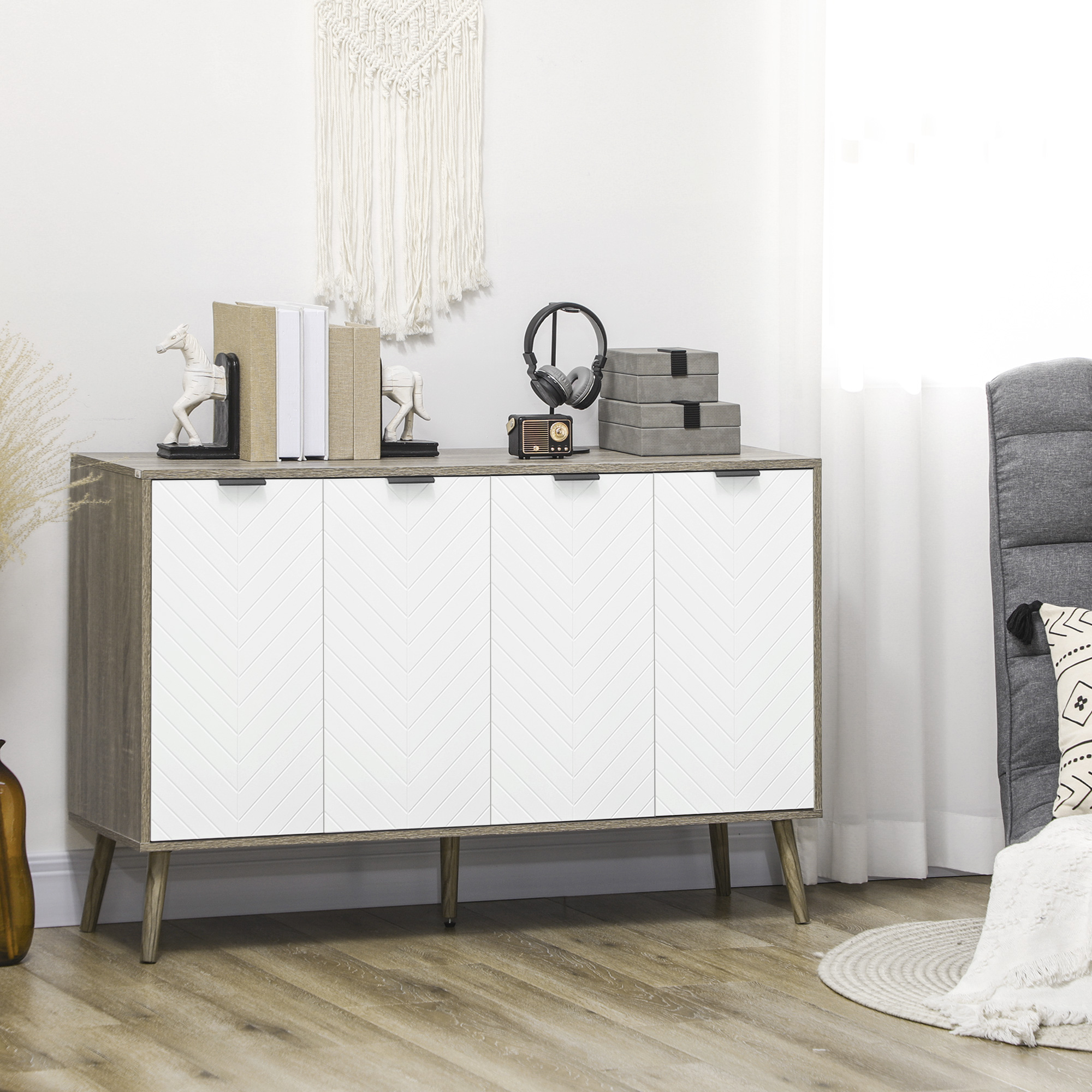Modern Sideboard and Buffet, Dining Room Cabinet with Adjustable Shelves and 4 Doors, Grayish Brown - Image 6