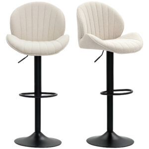Bar Stools Set of 2, Swivel Barstools with Back, Adjustable Height and Footrest for Kitchen Island, Dining Room, Beige