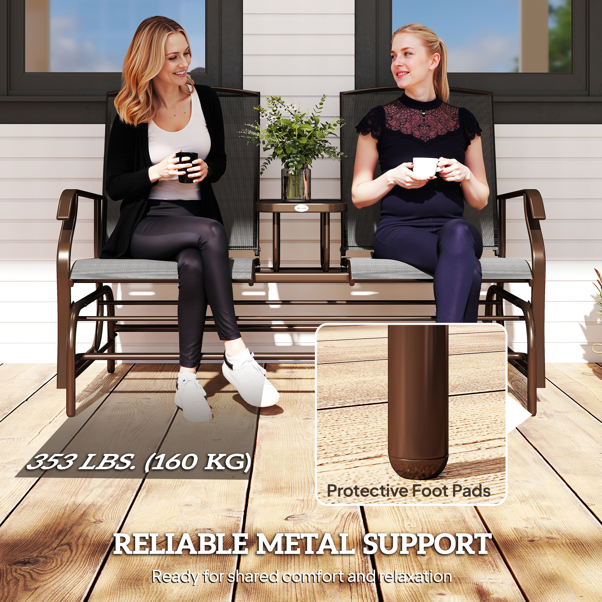 Patio Glider Rocking Chair 2 Person Outdoor Loveseat Rocker Garden Furniture Bench, Black - Image 5