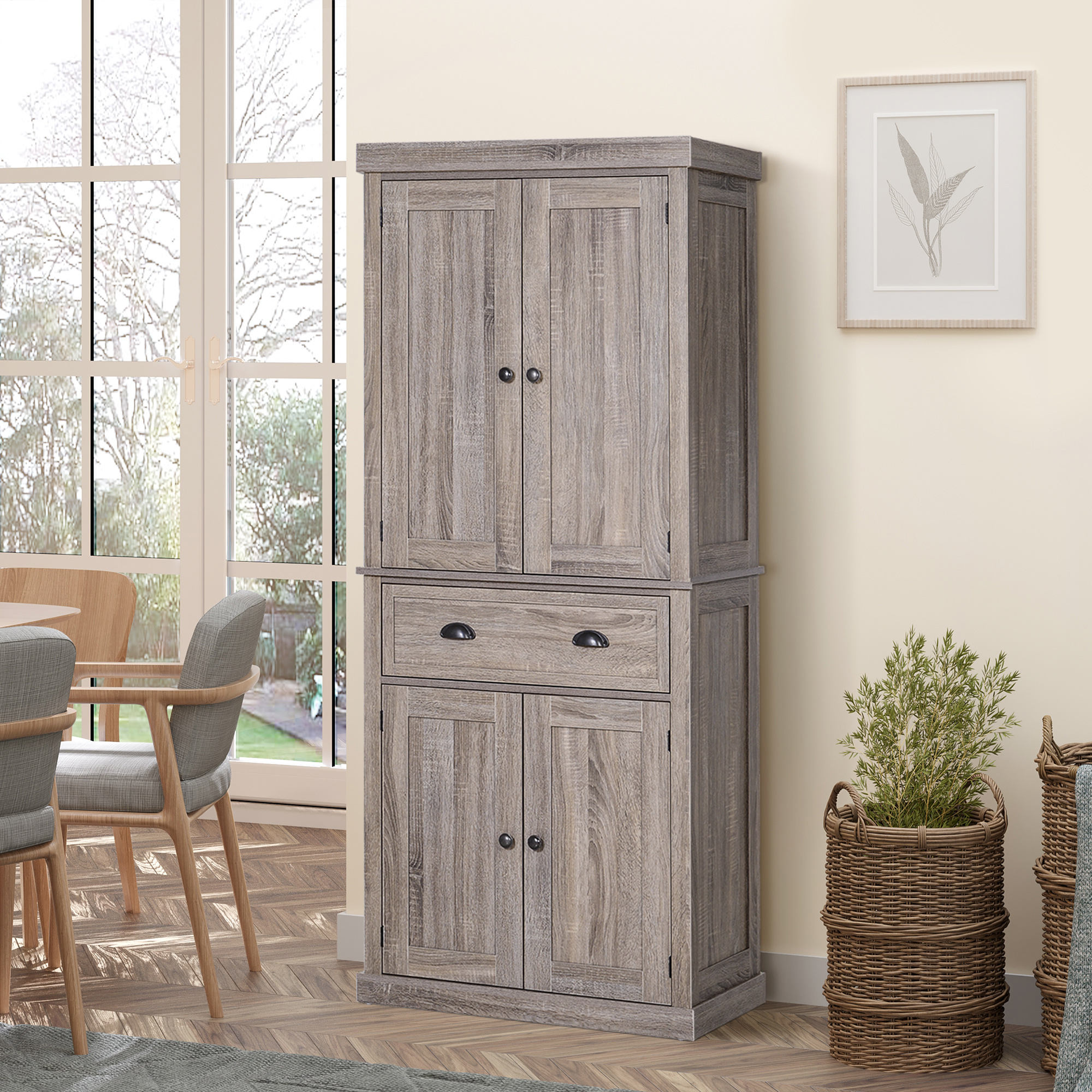 Long Standing Kitchen Cabinet w/ 2 Drawers MDF Board, Wood Grain - Image 2
