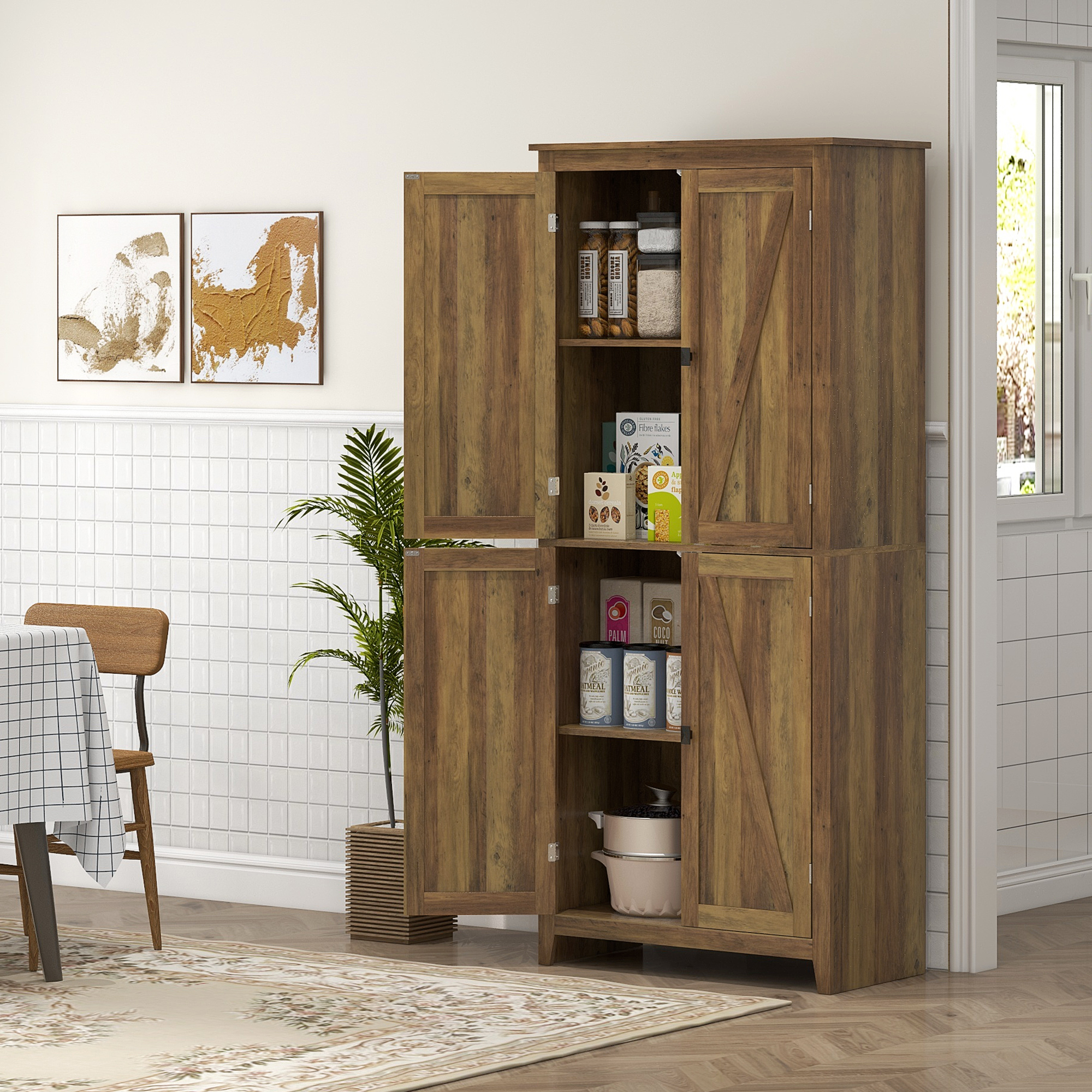 72" Freestanding Storage Cabinet, Kitchen Pantry Cabinet with Doors and Shelves for Dining Room, Brown - Image 6