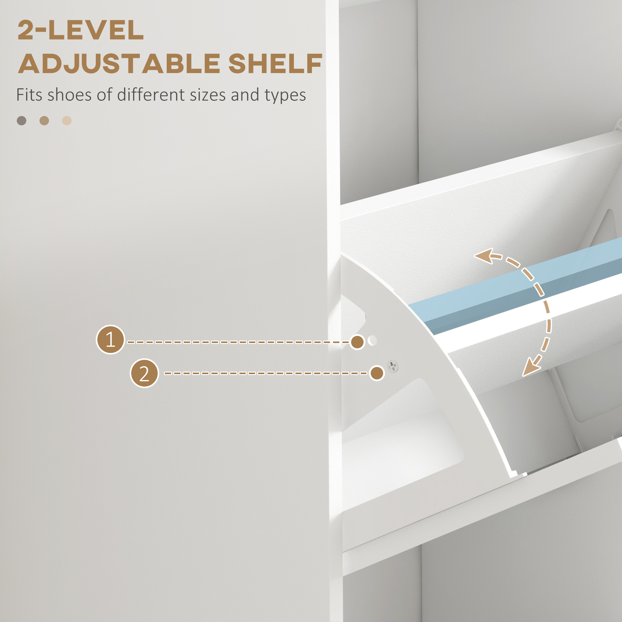 Slim Shoe Cabinet with 3 Flip Drawers and Adjustable Shelves, Narrow Shoe Cabinet for 15 Pairs of Shoes, White - Image 3