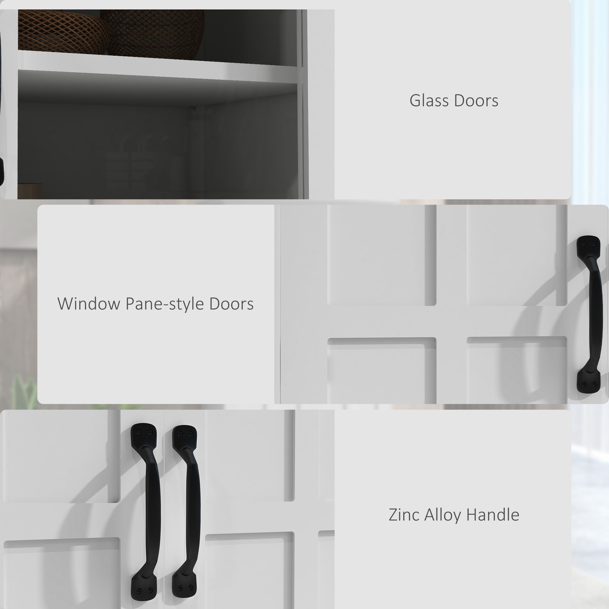 Modern Sideboard Cabinet, Freestanding Sideboards and Buffets with Glass Doors, 4-tier Shelving and Adjustable Shelves - Image 4