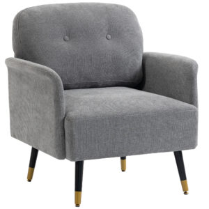 Accent Chair Modern Tufted with Metal Legs Upholstered Reading Armchair for Living Room Grey