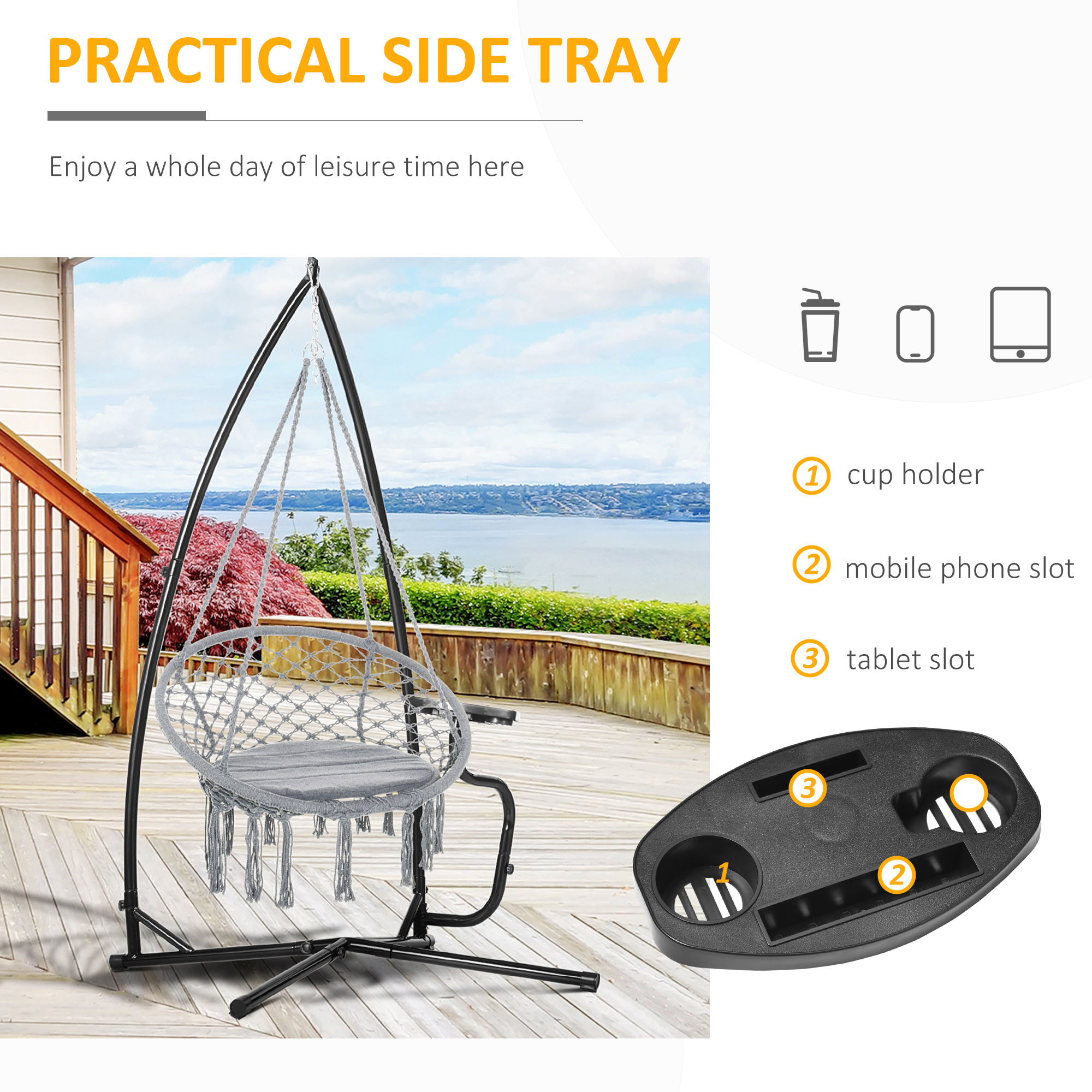 Hammock Chair Stand Only, Metal C-Stand for Hanging Hammock Chair with Tray for Indoor, Outdoor, Porch, Patio, Black - Image 3