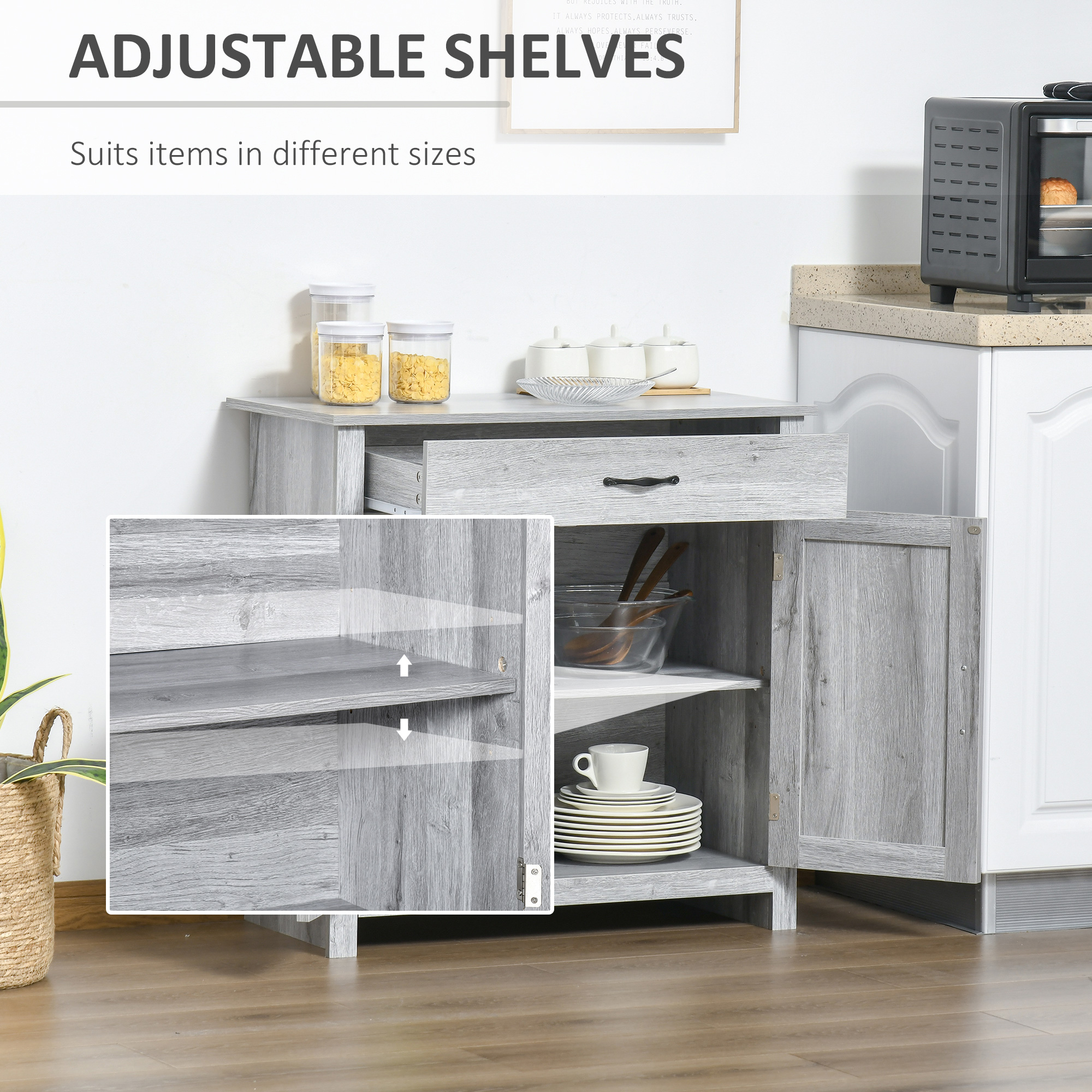 Farmhouse Sideboard Buffet Cabinet, Storage Cabinet with Barn Doors, Grey Grain - Image 3