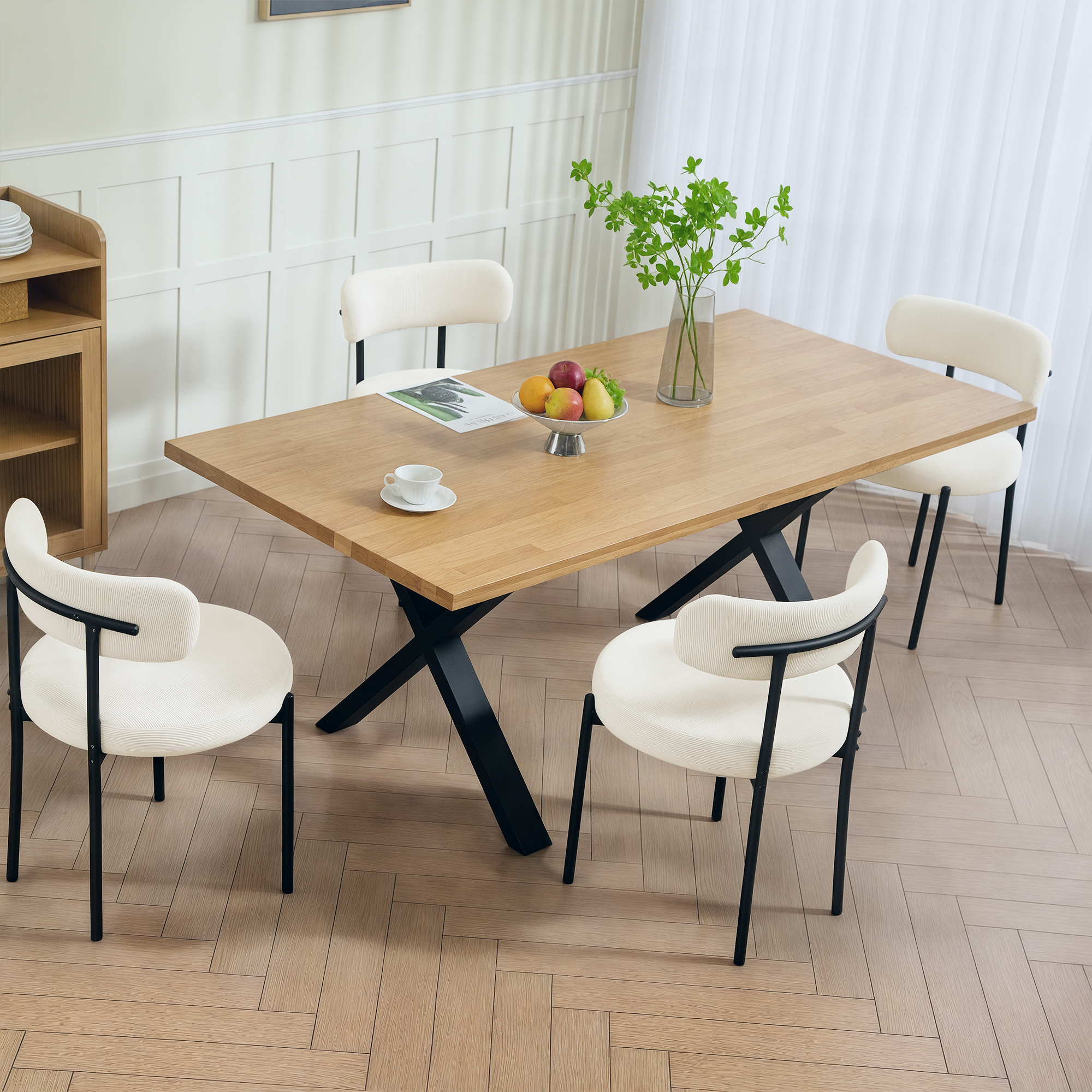 4 Pieces Kitchen Chairs, Modern Dining Chairs with Corduroy Upholstery and Steel Legs for Living Room, Beige - Image 6