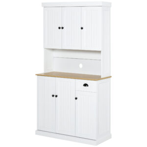 71" Kitchen Pantry Buffet with Hutch Storage Cabinet Microwave Oven Stand with Drawer, White, Oak