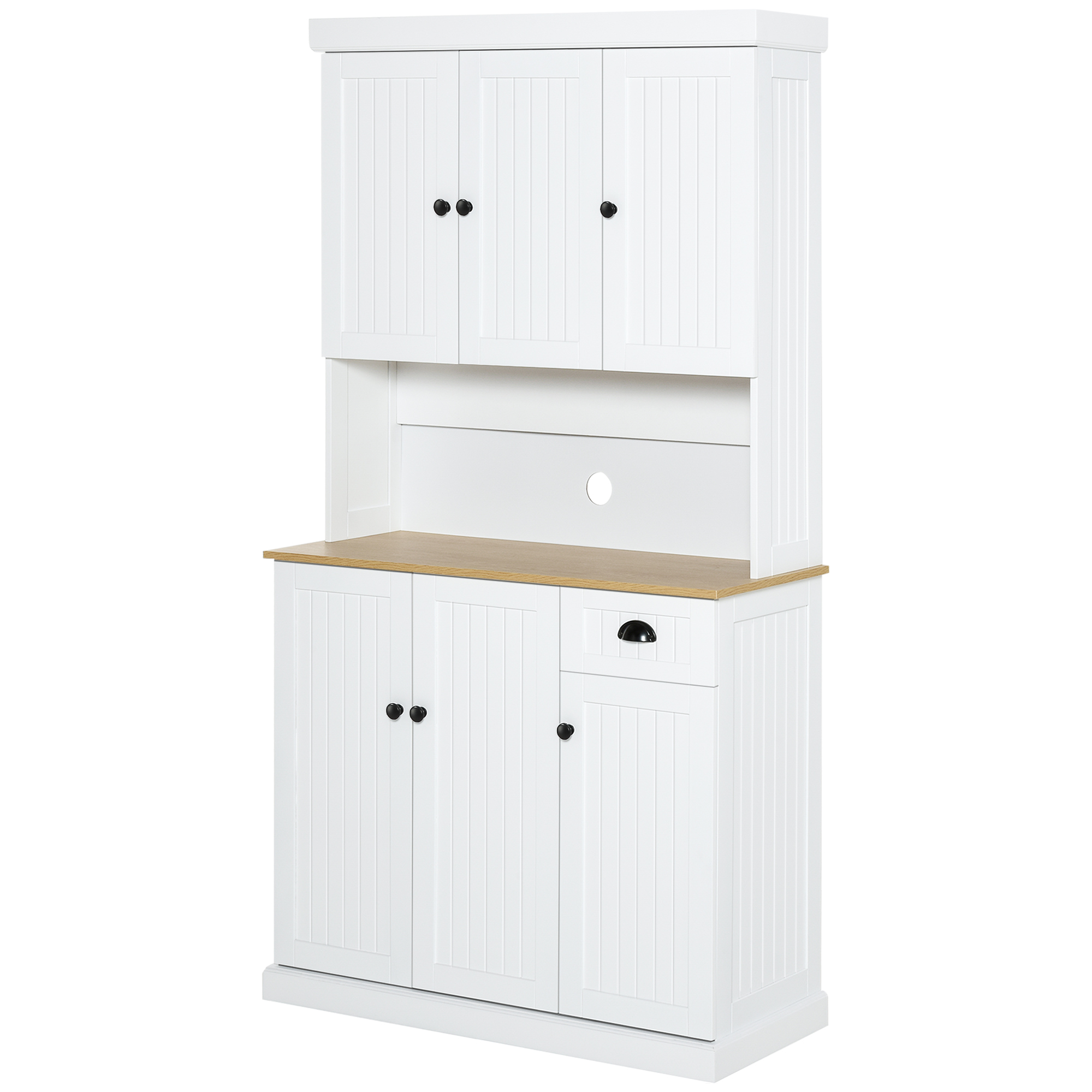 71" Kitchen Pantry Buffet with Hutch Storage Cabinet Microwave Oven Stand with Drawer, White, Oak