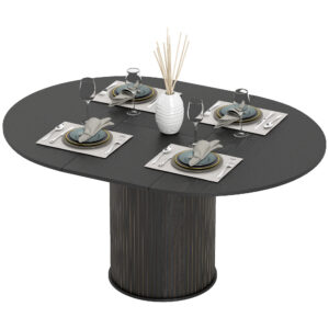 Extendable Kitchen Table for 6-8, 43.5"-59" Farmhouse Dining Table with Pedestal Base Black Wood Grain