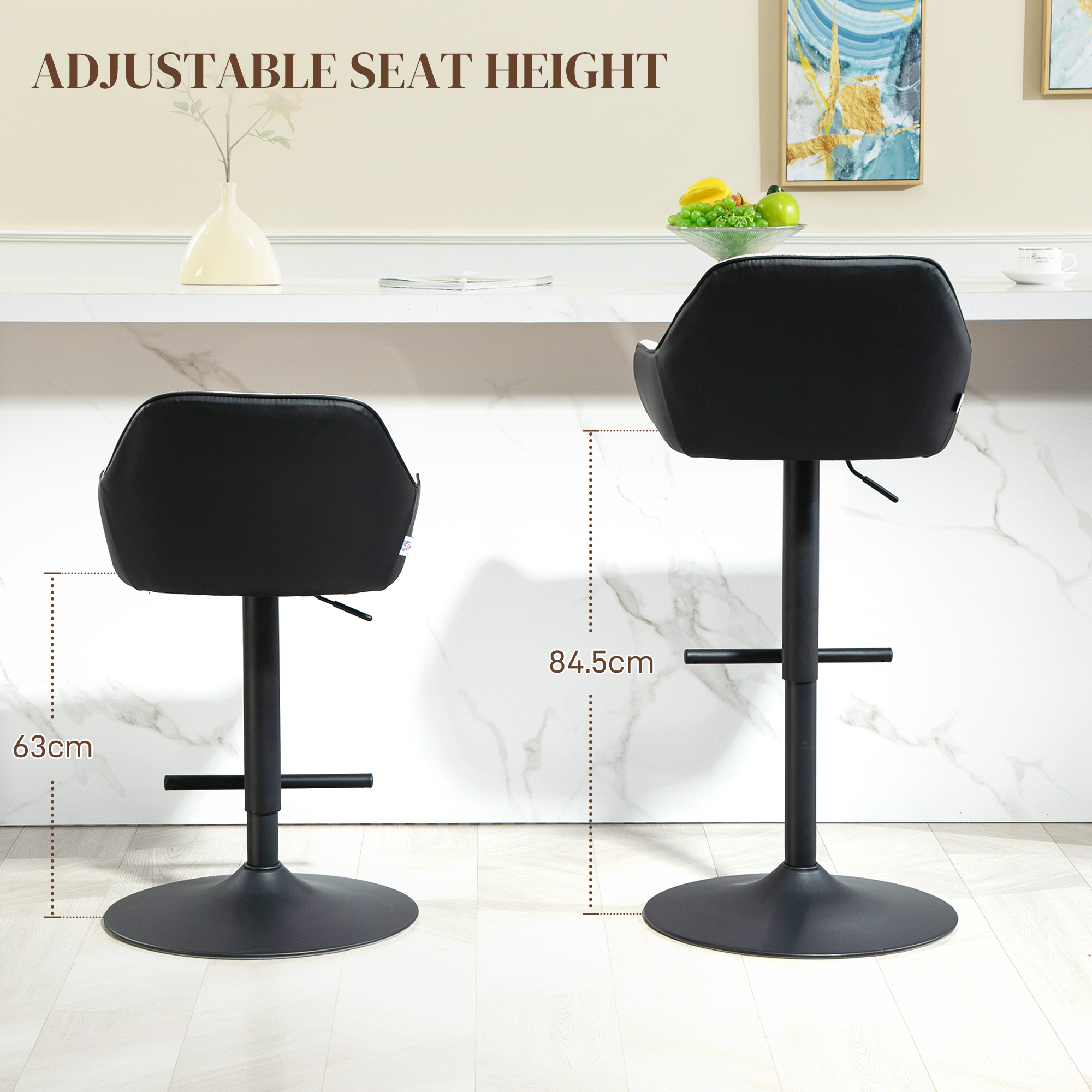 Bar Stools Set of 2, Swivel Counter Height Barstools with Back, Footrest, Armrests, Adjustable Height, Light Grey - Image 3
