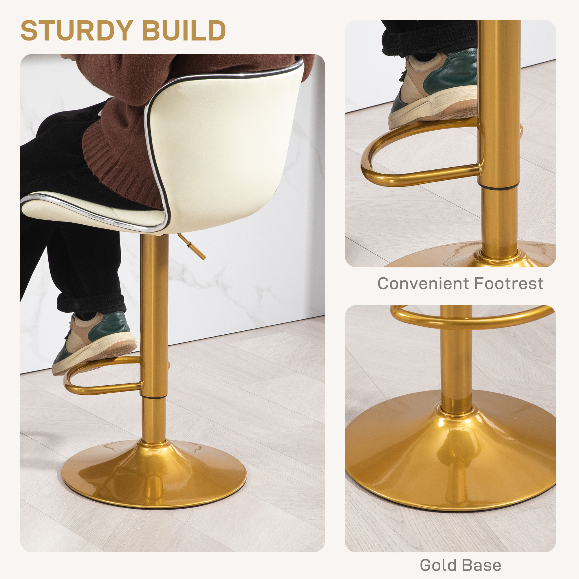 Counter Height Bar Stools Set of 2, Adjustable Height Bar Chairs with Swivel Seat, PU Leather Upholstery - Image 5