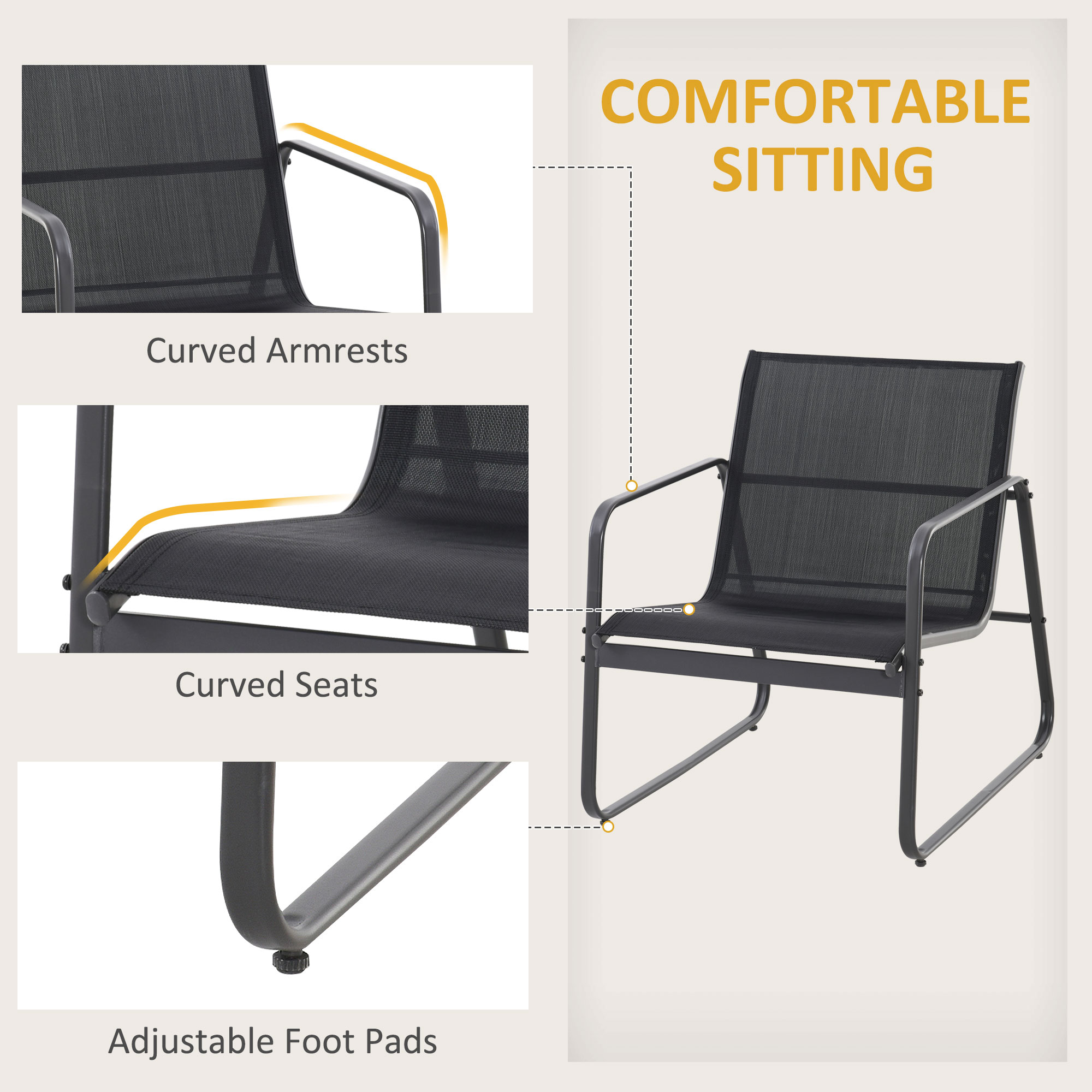 4 Piece Patio Furniture Set, Outdoor Conversation Set with Loveseat Sofa, Armchairs, Glass Top Coffee Table, Black - Image 4