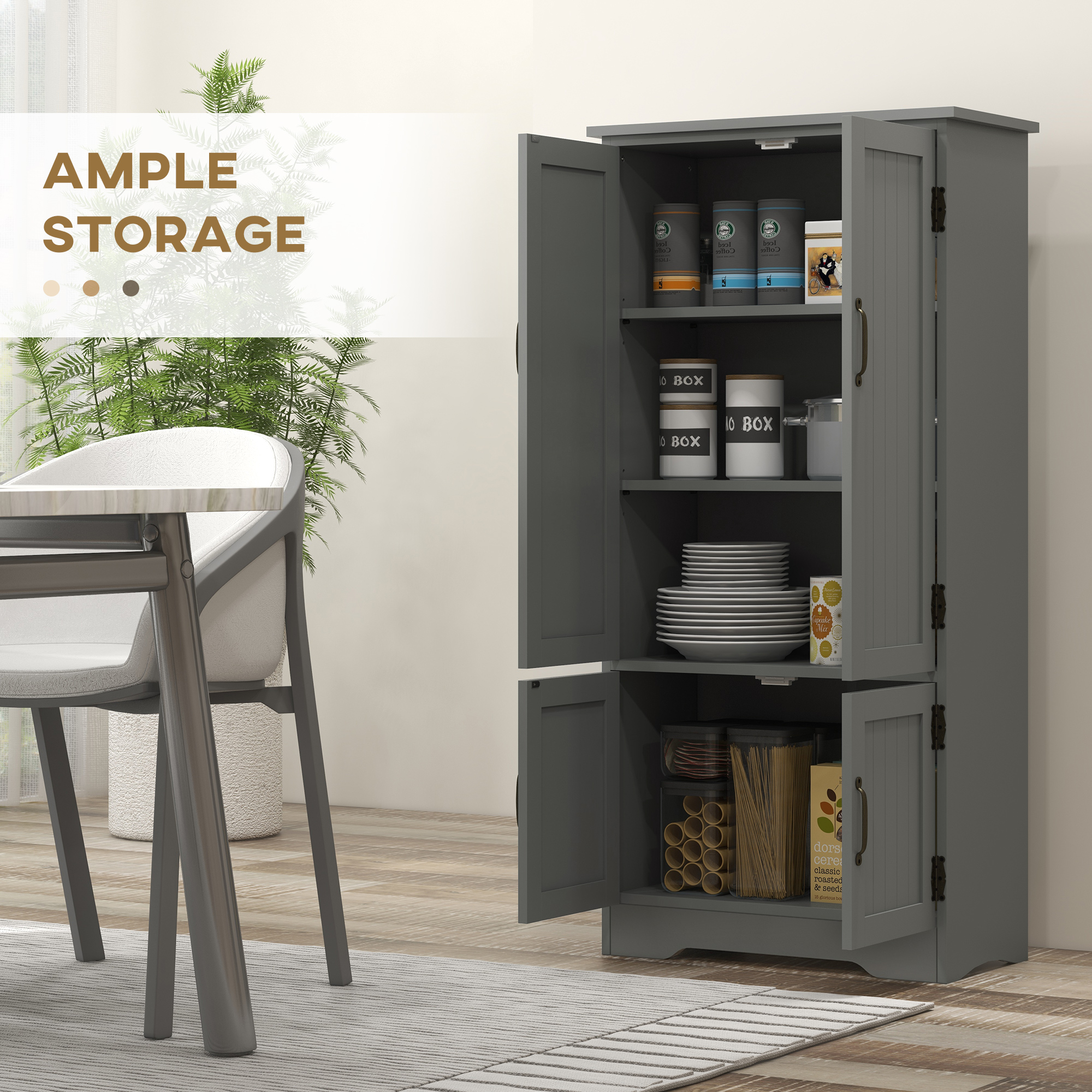 4-Door Storage Cabinet Multi-Storey Large Space Pantry with Adjustable Shelves Grey - Image 2