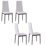 High Back Dining Chairs, Modern Upholstered Linen Fabric Accent Chairs with Metal Legs for Kitchen, Set of 4, White