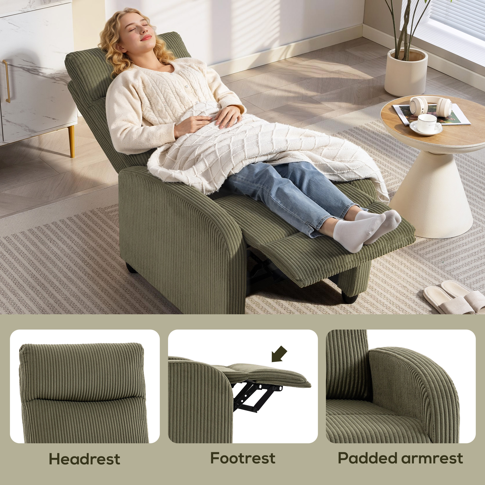 Fabric Recliner Chair Manual Home Theater Seating Single Reclining Sofa Chair with Padded Seat for Living Room - Image 4