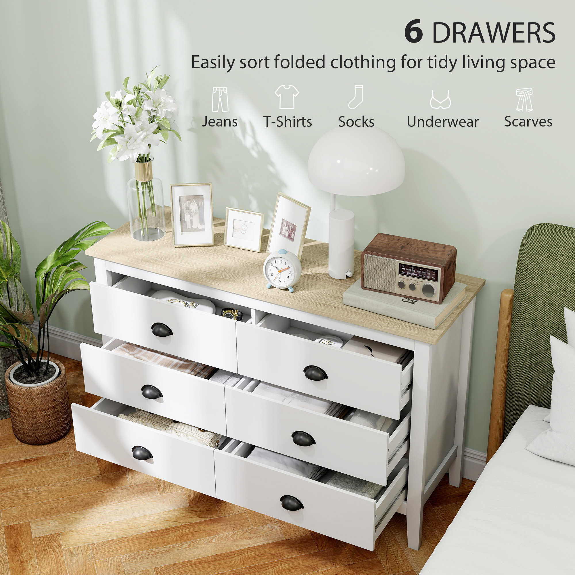 Chest of Drawers with Quiet Slides, Modern 6 Drawer Dresser for Bedroom, Closet, Living Room, Entryway, White - Image 2