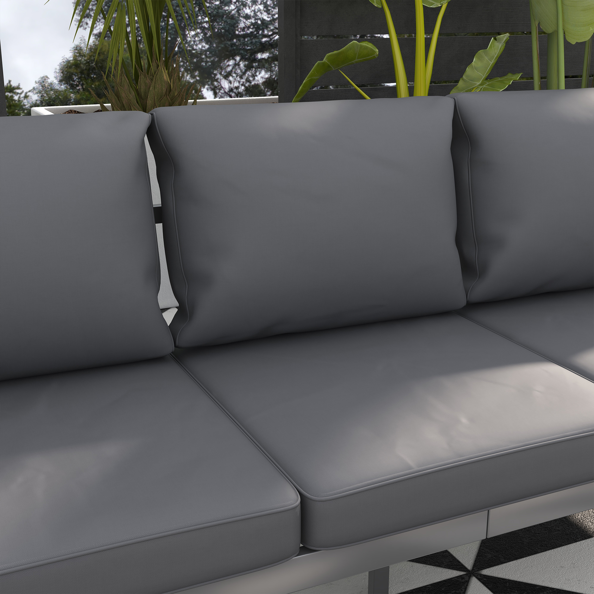 Aluminum Garden Sofa, 3-Person Outdoor Couch, Backyard Furniture for 3-person with Cushions, 72.8" x 26" x 25.2", Grey - Image 5