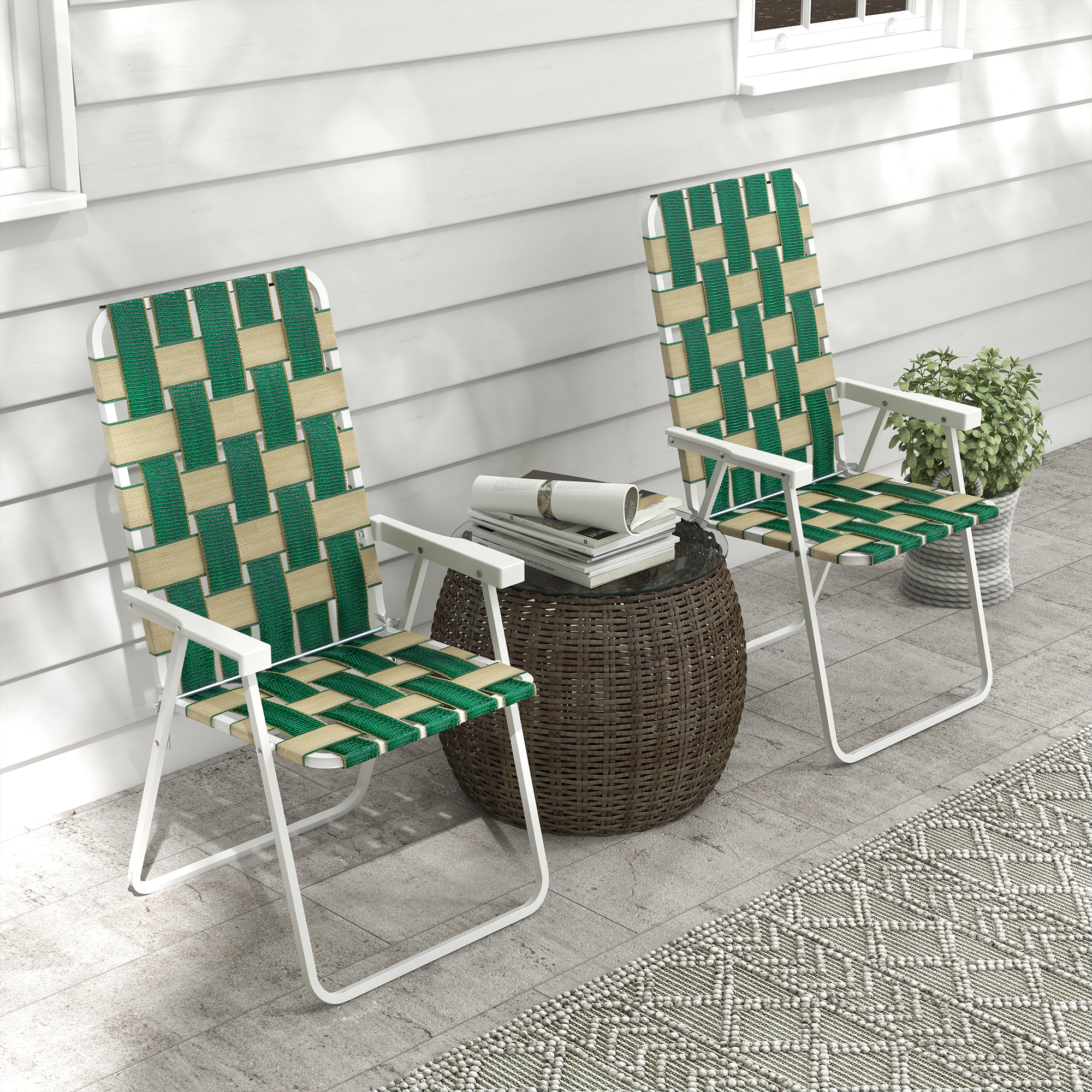 Set of 2 Folding Patio Chairs, Portable Chair Set with Armrests for Camping, Garden, Pool, Beach, Backyard, Green - Image 6