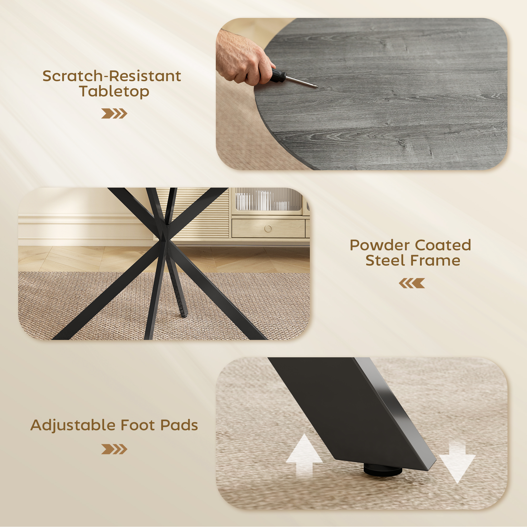 40" Round Kitchen Table for 4, Industrial Dining Table with Steel Legs for Dining Room, Distressed Grey - Image 4