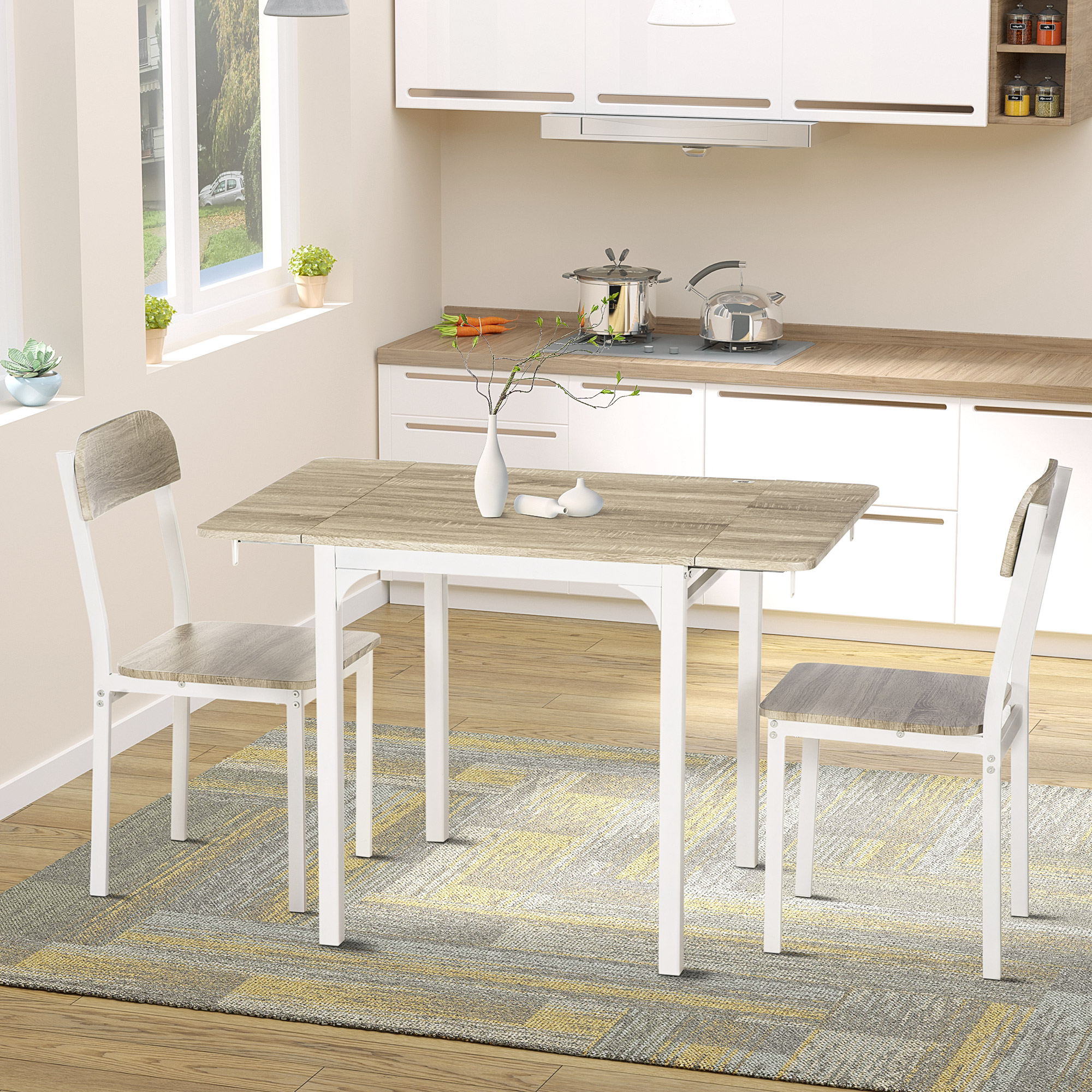 Foldable Dining Table Set for 2, Drop-Leaf Kitchen Table with 2 Chairs for Apartments, Studios, Natural Drop-leaf Dining Table Set Includes 2 Chairs - Image 6