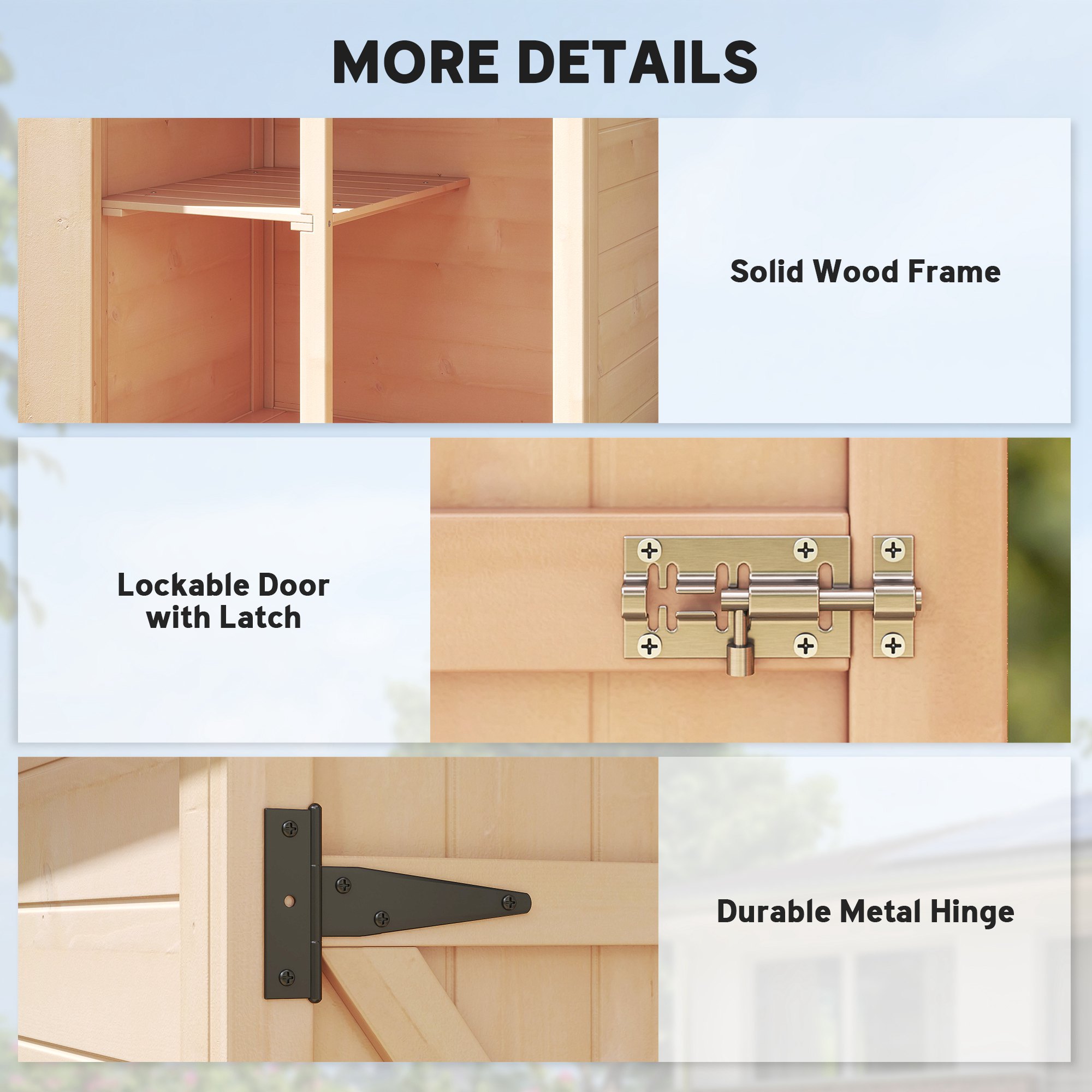 29.9"x21.7"x45.3"Garden Storage Shed with Asphalt Roof, Outdoor Storage Cabinet w/ Shelves, Natural - Image 4
