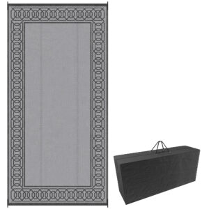Portable Outdoor Rug with Carrying Bag, 9' x 18' Reversible Mat, Waterproof Plastic Straw RV Rug, Black and Grey