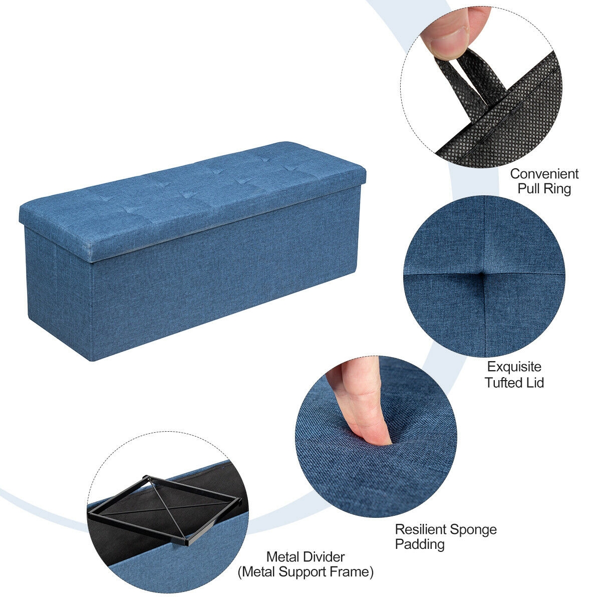 Fabric Folding Storage with Divider Bed End Bench-Navy - Image 4