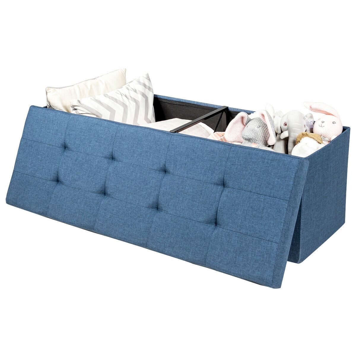Fabric Folding Storage with Divider Bed End Bench-Navy - Image 6
