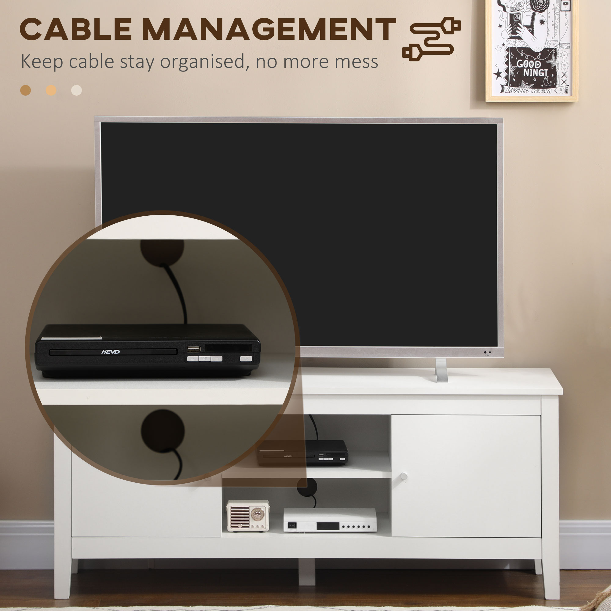 Modern TV Stand for TVs up to 55", TV Bench with Storage Cupboards and Shelves, 47.2" x 16.7" x 19.7", White - Image 3