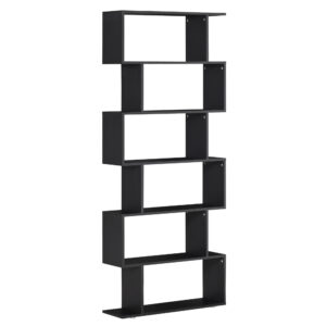 Wooden S Shape Bookcase 6 Shelves Storage Display Home Office Furniture