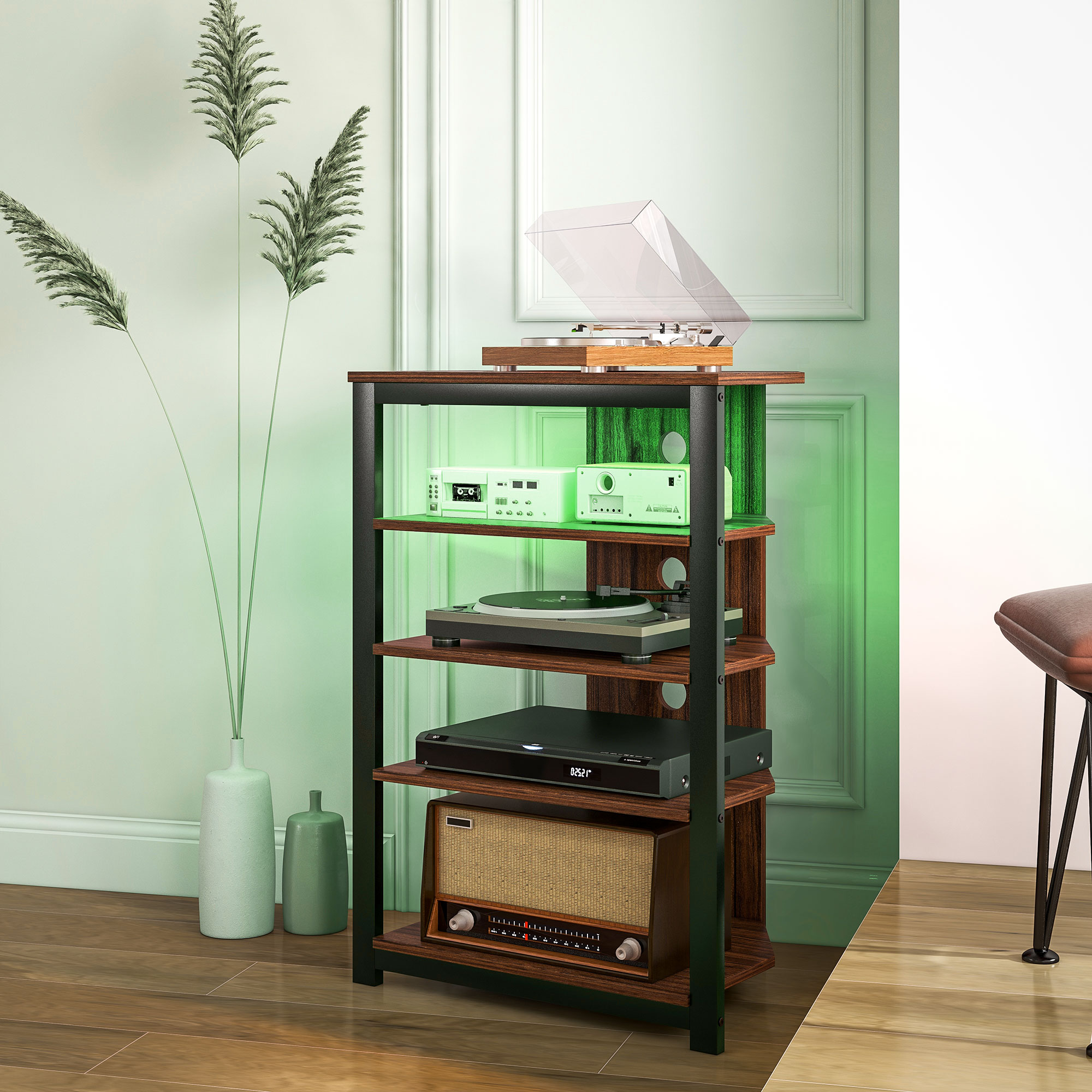 TV Stand for TVs up to 29", Entertainment Center with 4-Tier Storage Shelves and LED Lights for Living Room - Image 6