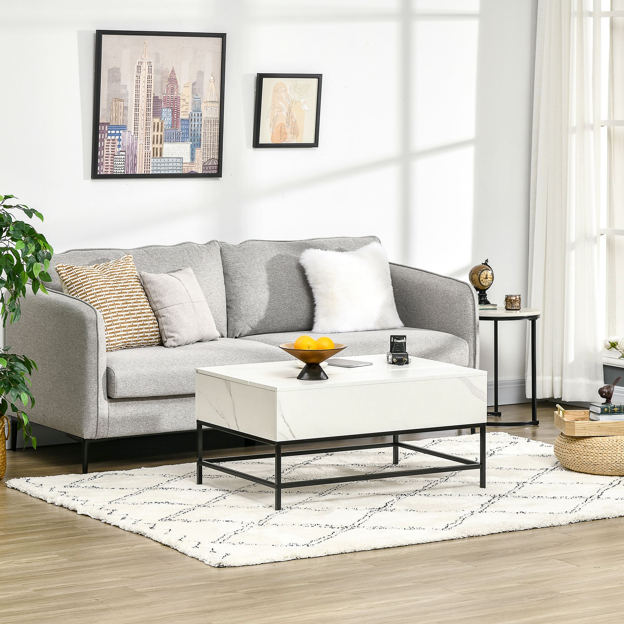 Lift Top Coffee Table with Hidden Storage Compartment Lift Tabletop Center Table for Living Room, White - Image 5