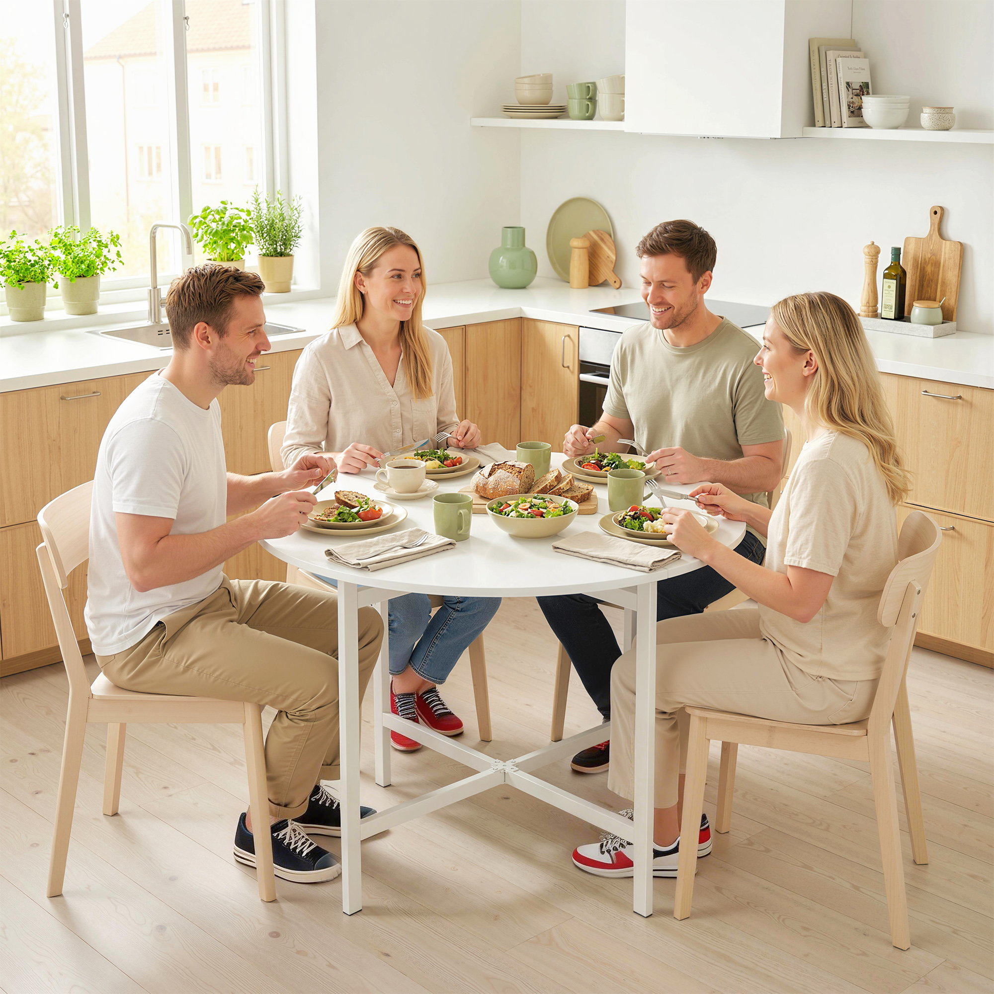 Drop Leaf Table, Folding Dining Table for Small Spaces 80 cm, White - Image 6