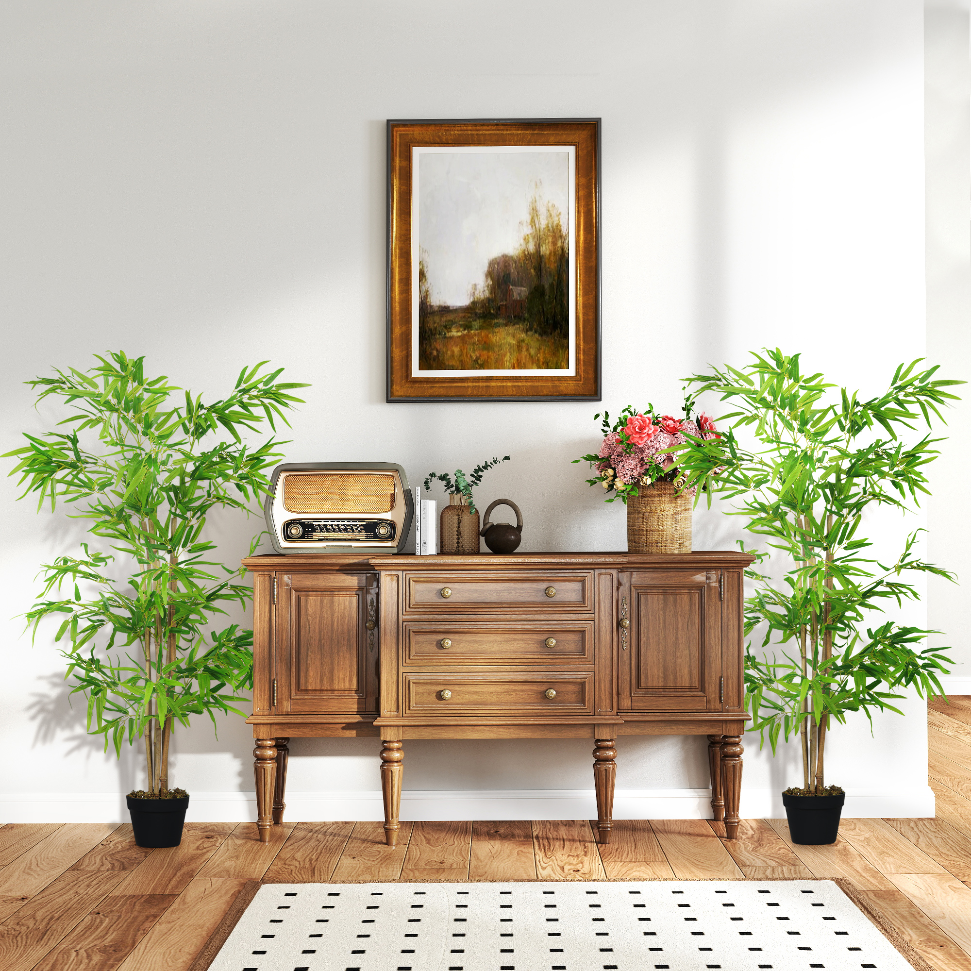Artificial Bamboo Tree Set of 2, 5ft Fake Tree with Realistic Leaf and Natural Trunk, Decorative Plant in Nursery - Image 2