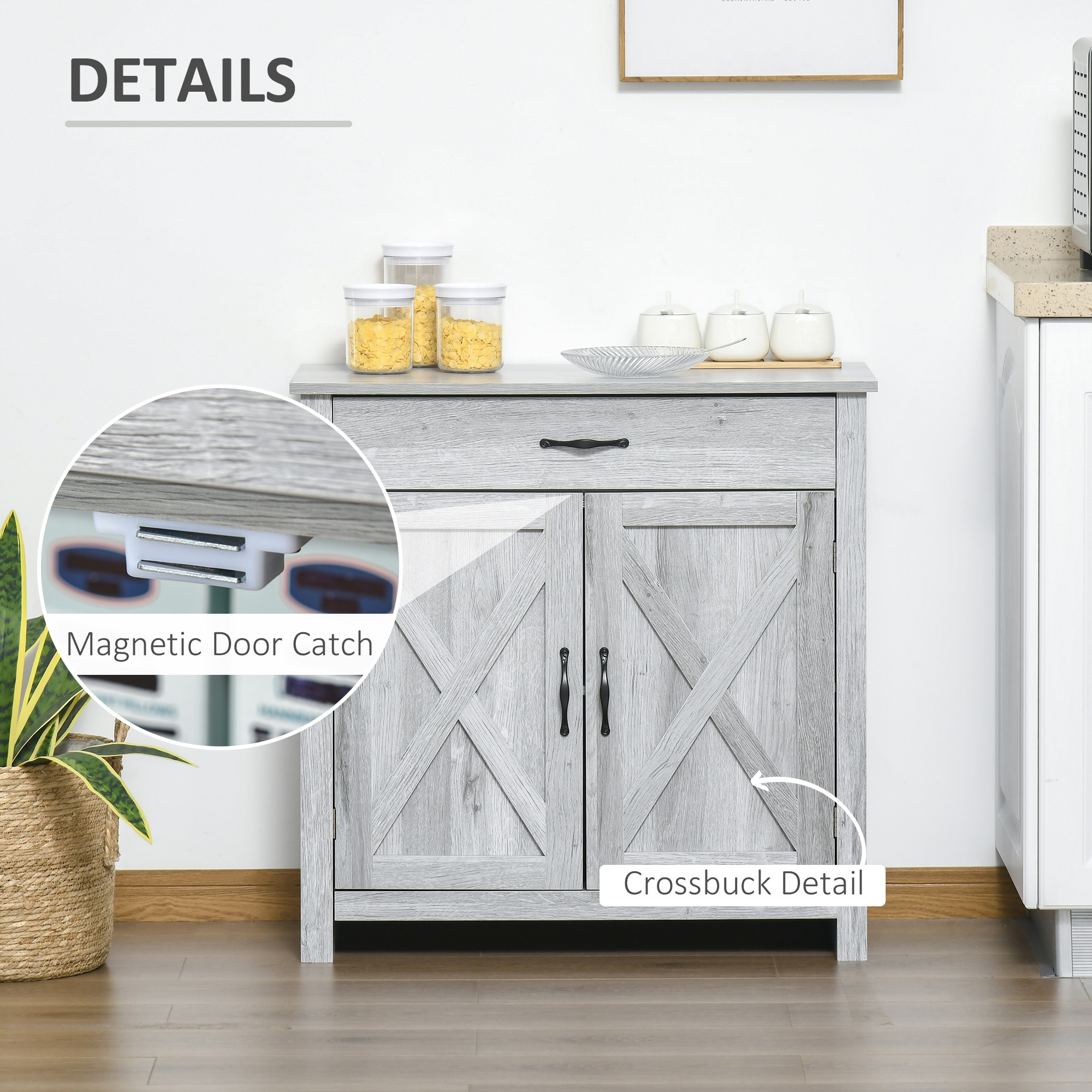 Farmhouse Sideboard Buffet Cabinet, Storage Cabinet with Barn Doors, Grey Grain - Image 5