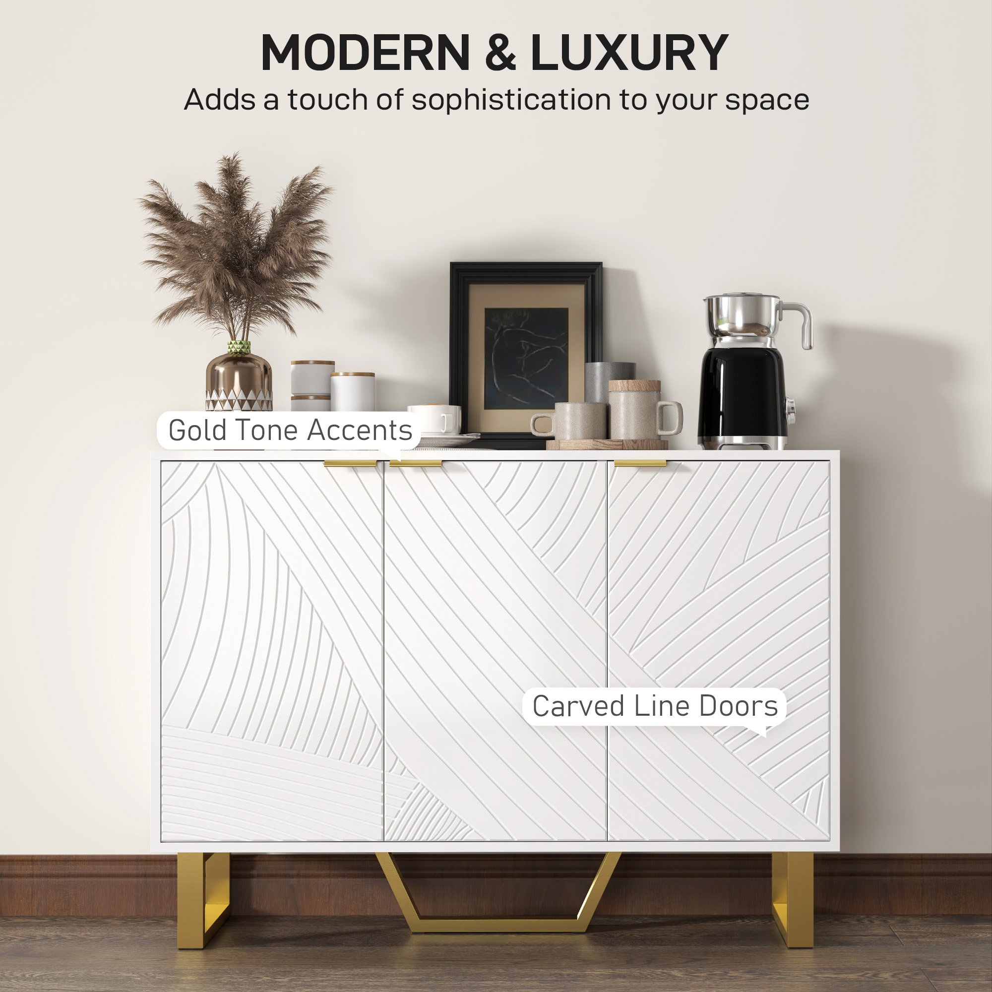 Sideboard Buffet Cabinet with Adjustable Shelves, Living Room Cabinet, TV Cabinet for 50 Inch TV, White - Image 4