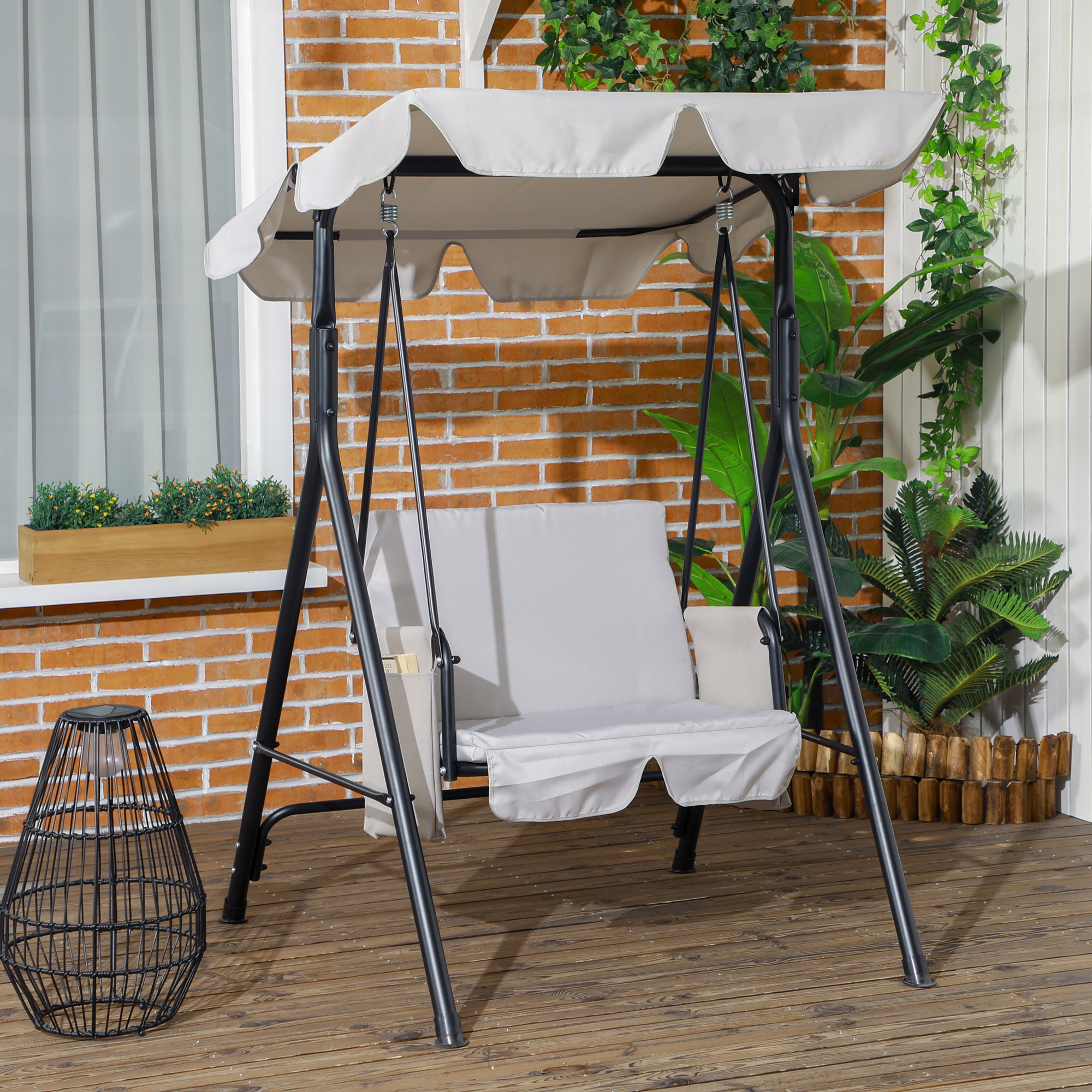 1-Seat Outdoor Porch Swing Patio Swing with Adjustable Canopy, Removable Seat and Back Cushion for Garden, Poolside - Image 6