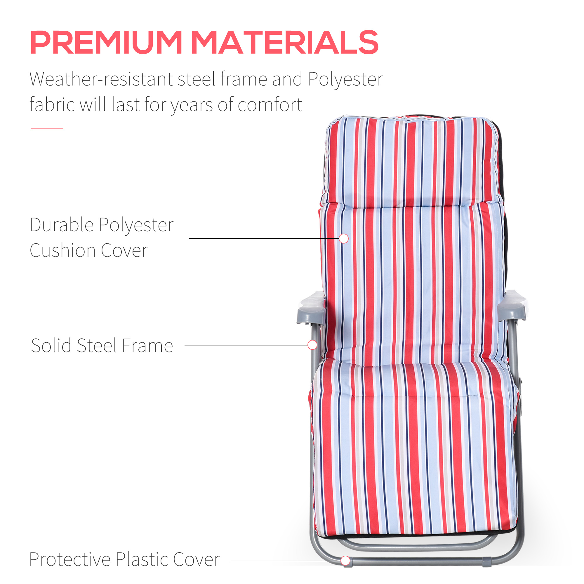 Set of 2 Garden Sun Lounger, Outdoor Reclining Seat Cushioned Seat, Foldable Adjustable Recliner, Grey and Red - Image 5