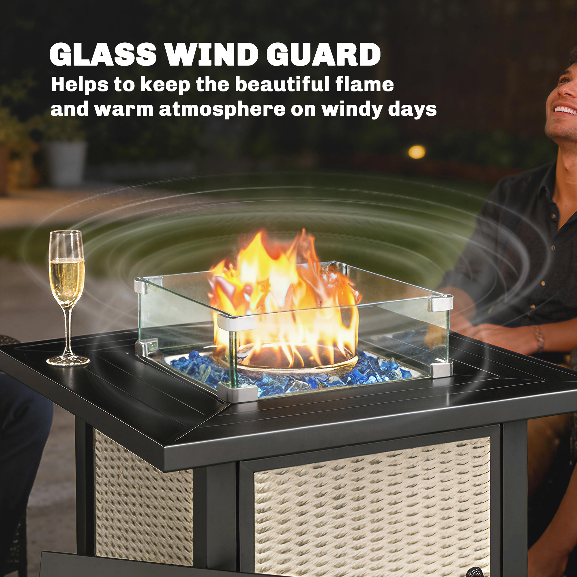 32" Propane Gas Fire Pit Table, 50,000 BTU Square Patio Table with Fire Pit, Wind Guard, Lid, CSA Certified, Grey - Image 5