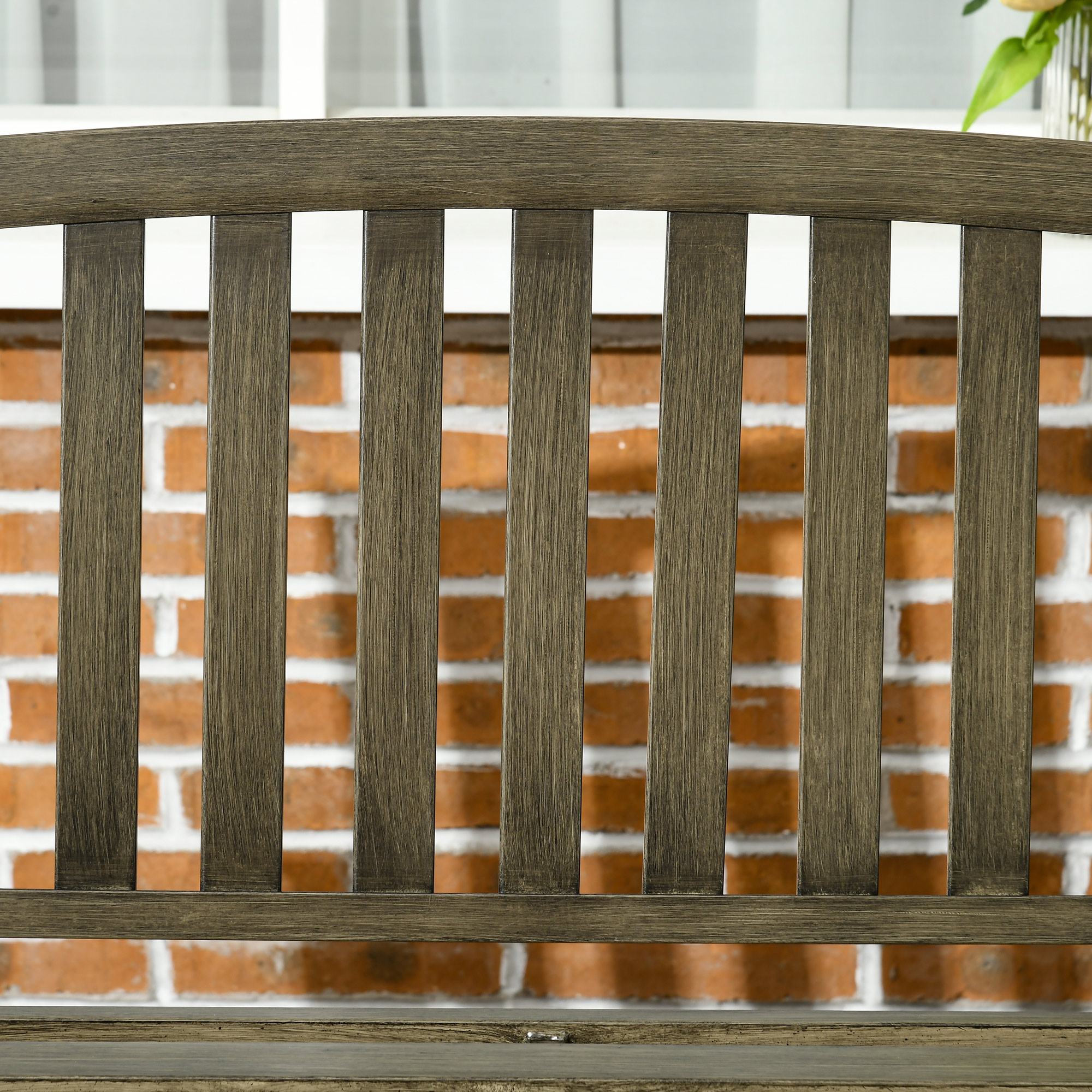 Outdoor Garden Bench, Metal Bench, Wood Look Slatted Frame Furniture for Patio, Park, Porch, Lawn, Yard, Deck, Black - Image 4