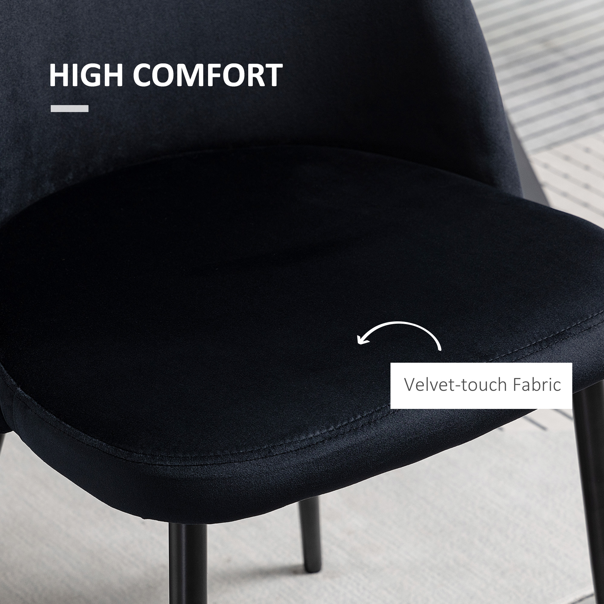 Set of 2 Mid-Back Dining Chair, Mid-Back Velvet-touch Upholstery Kitchen Chair for Living Room Dining Room, Black - Image 3