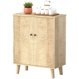 Storage Cabinet with Doors, Cupboard Organization with Shelf and Wood Legs, Storage Solution for Living Room, Bathroom