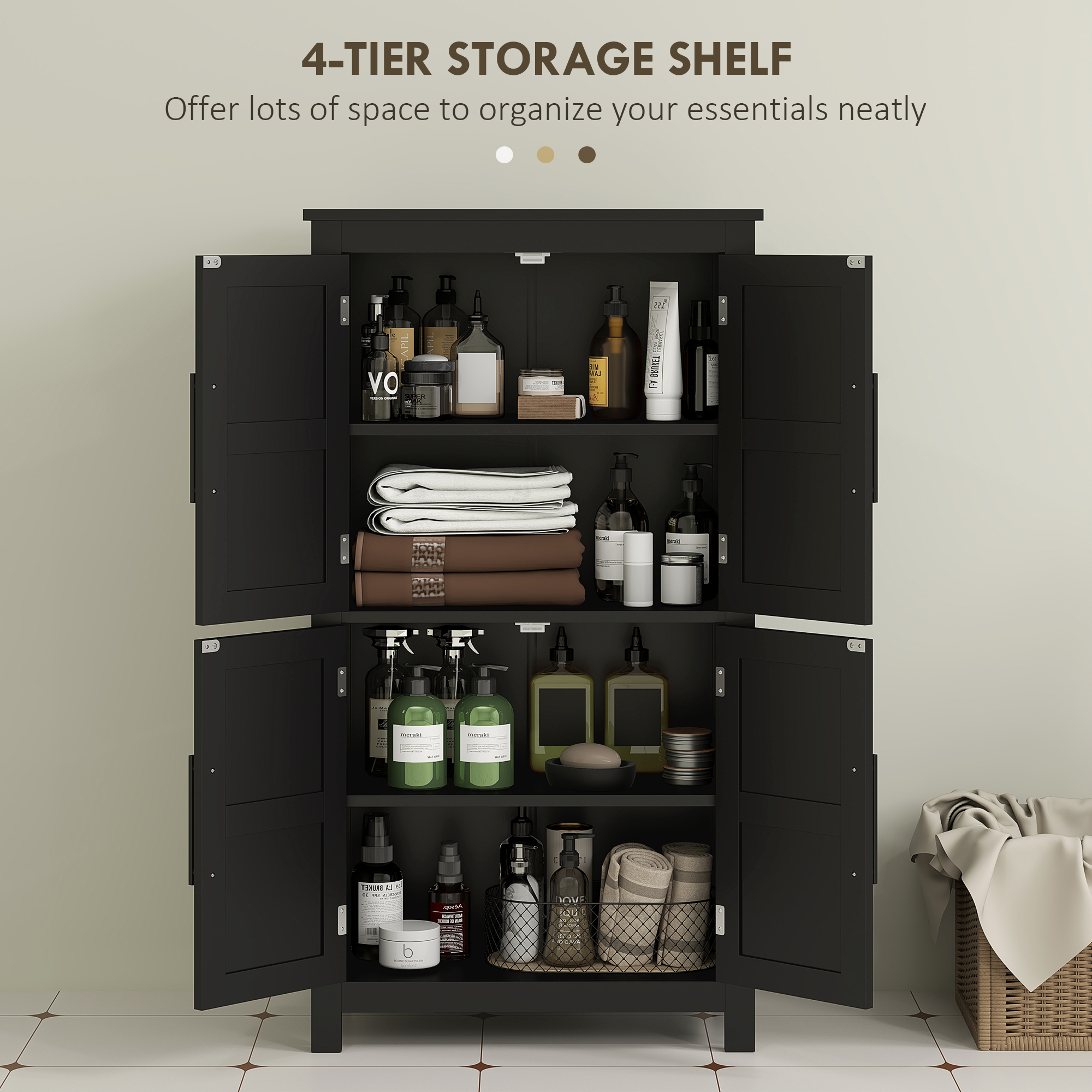 Farmhouse Bathroom Storage Cabinet, Bathroom Floor Cabinet with Barn Doors and Adjustable Shelf, Black - Image 2